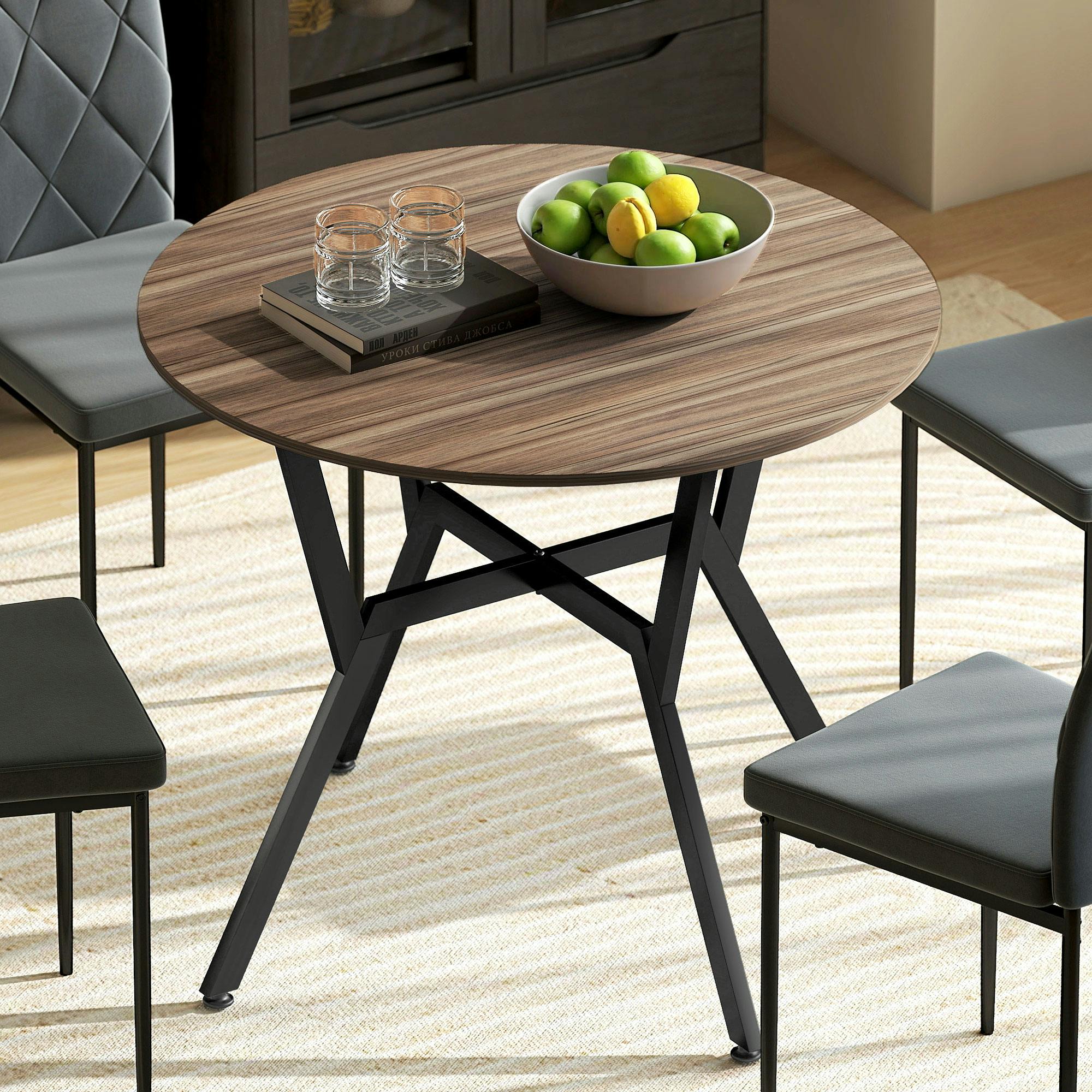 Bobobiy Black/Brown Dining Table, Round Kitchen Table With Legs, Anti-Slip Foot Pads For Living Room, Dining Room 90 X 76 Cm, - Image 10