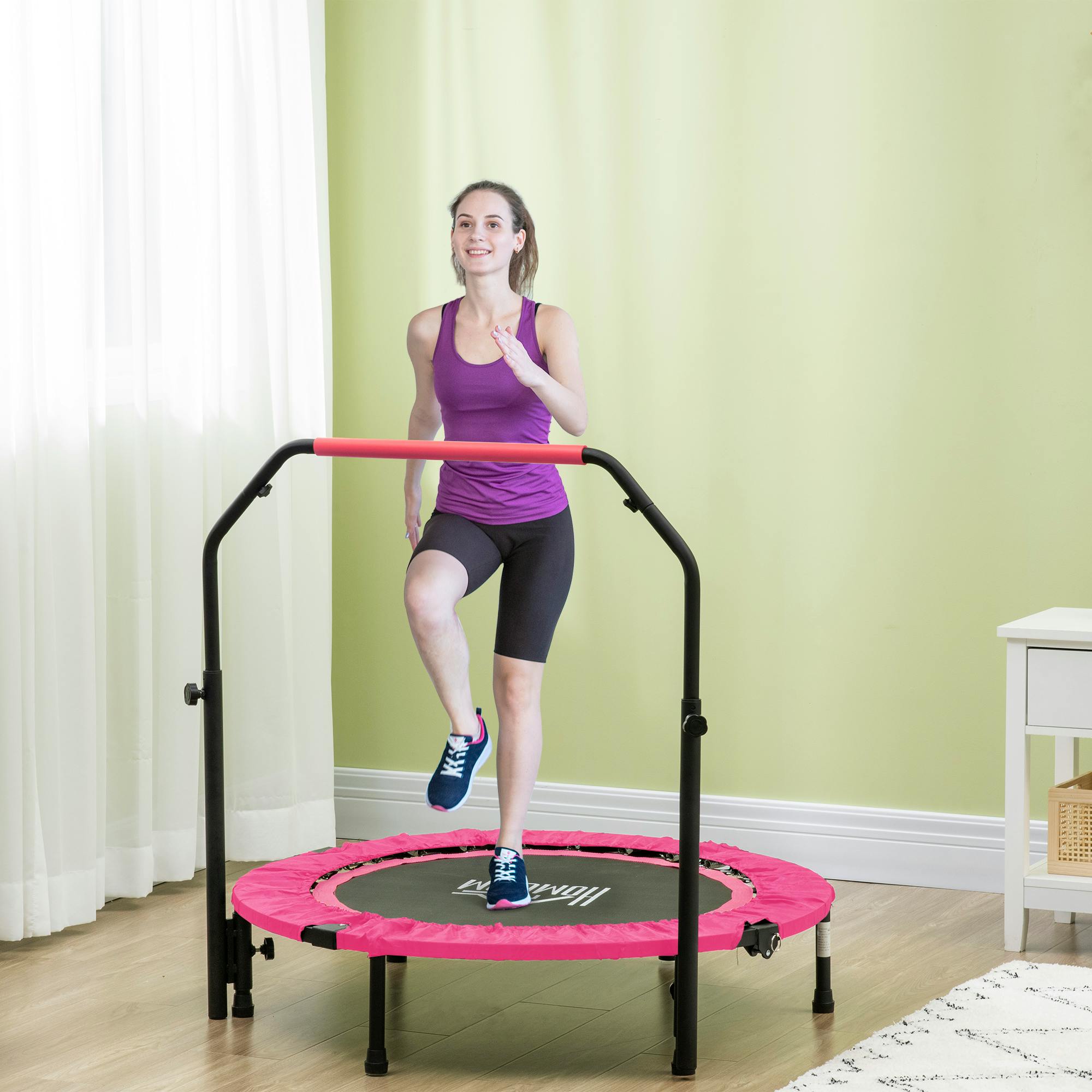 Fitness Trampoline 40"" Foldable Mini w Foam Handle Pink - Image 3