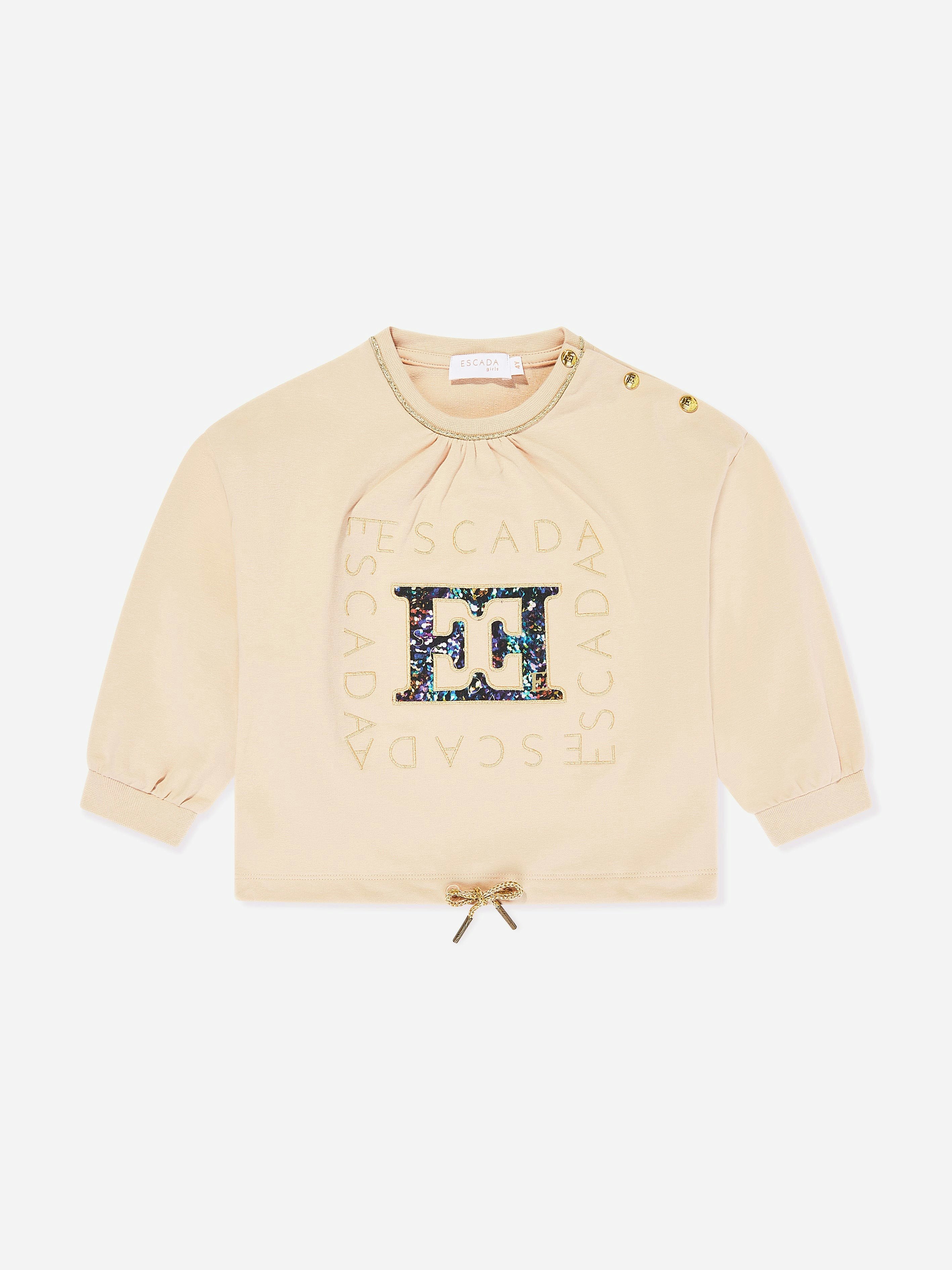Escada Girls Beige Embroidered Logo Sweatshirt In - 6 Yrs