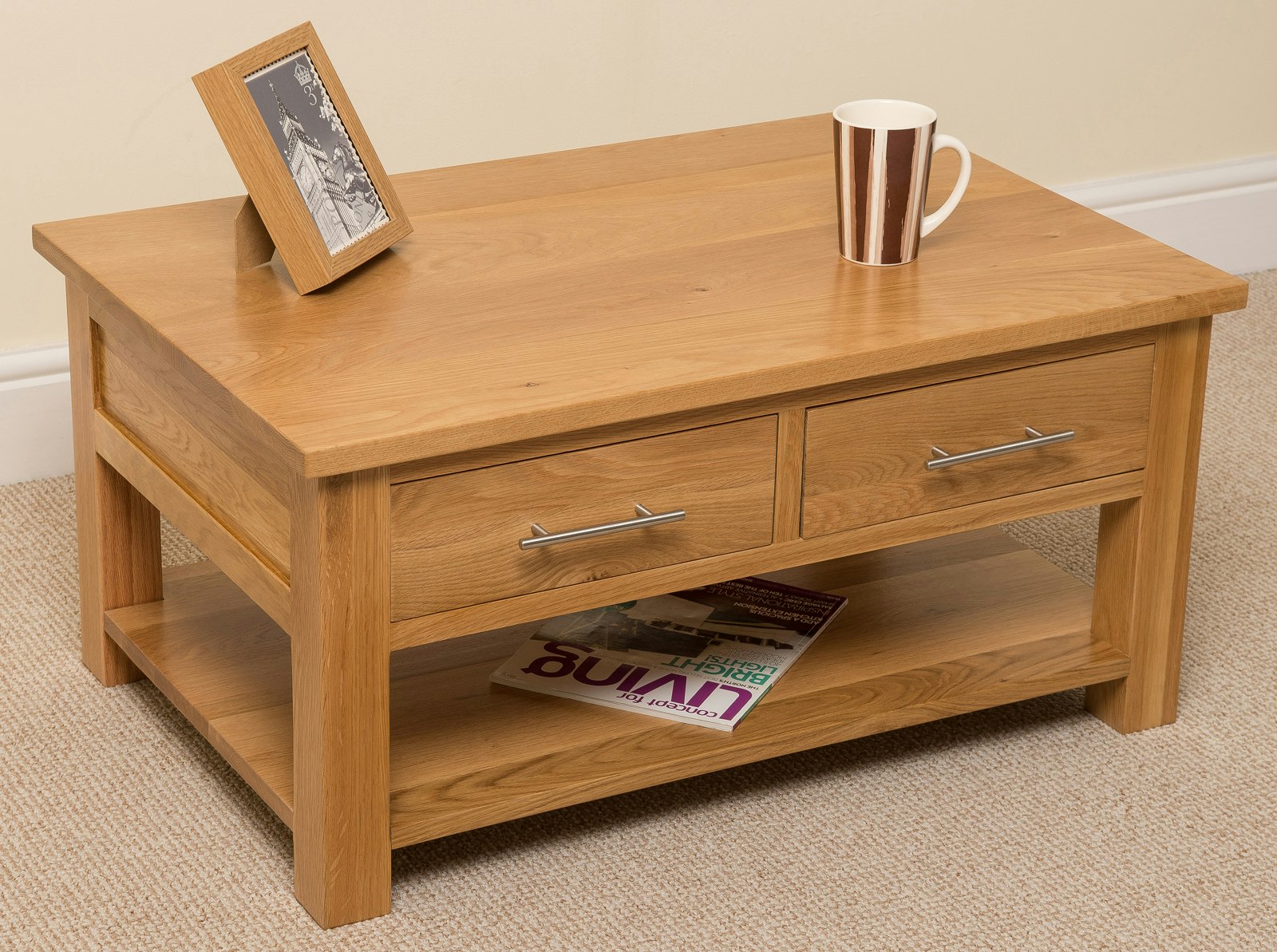 Rackhams Brown Oslo Solid Oak Coffee Table With 2 Drawers