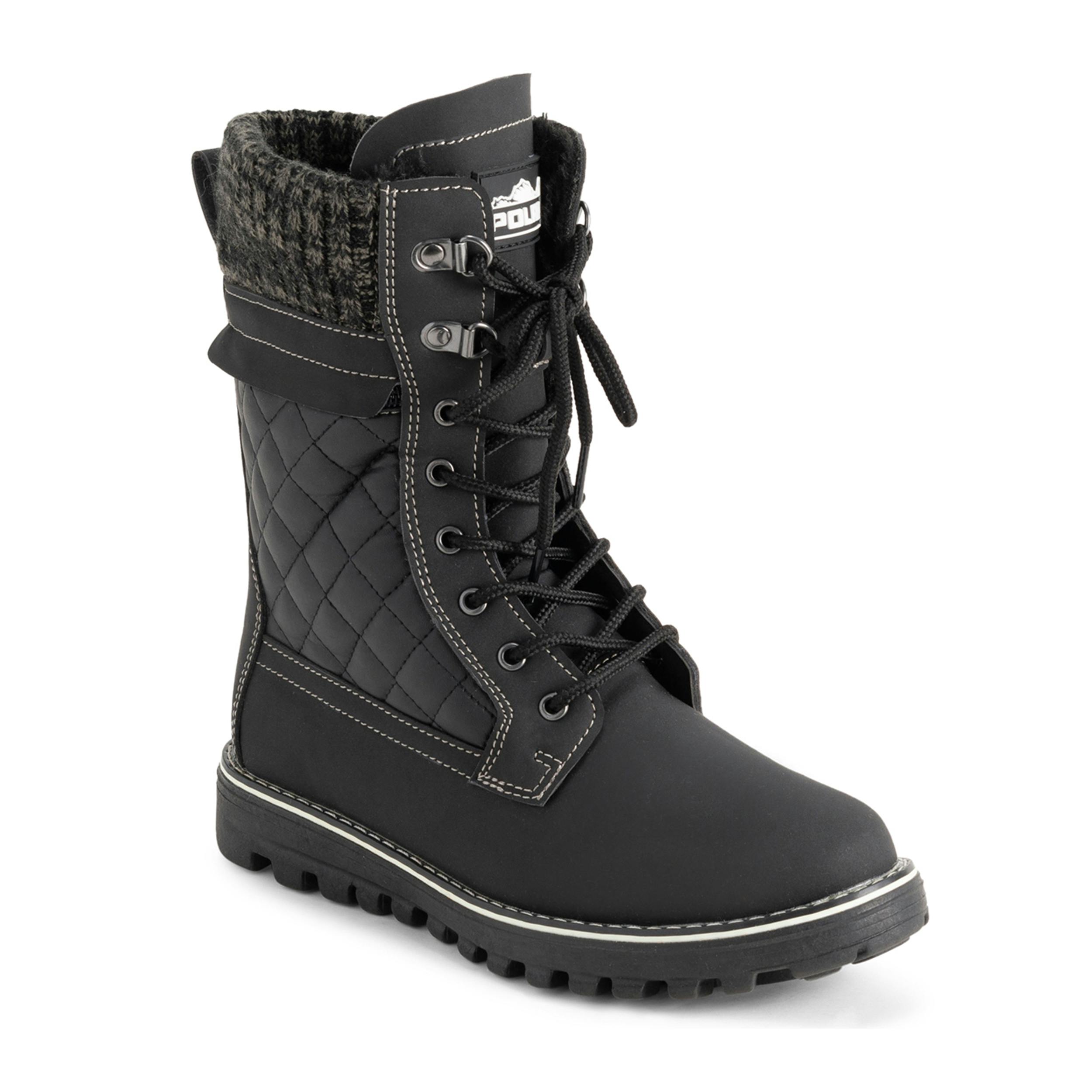 Viva Women's Black Polar Memory Foam Thermal Deep Tread Rubber Sole Snow Boots - 5 - Leather