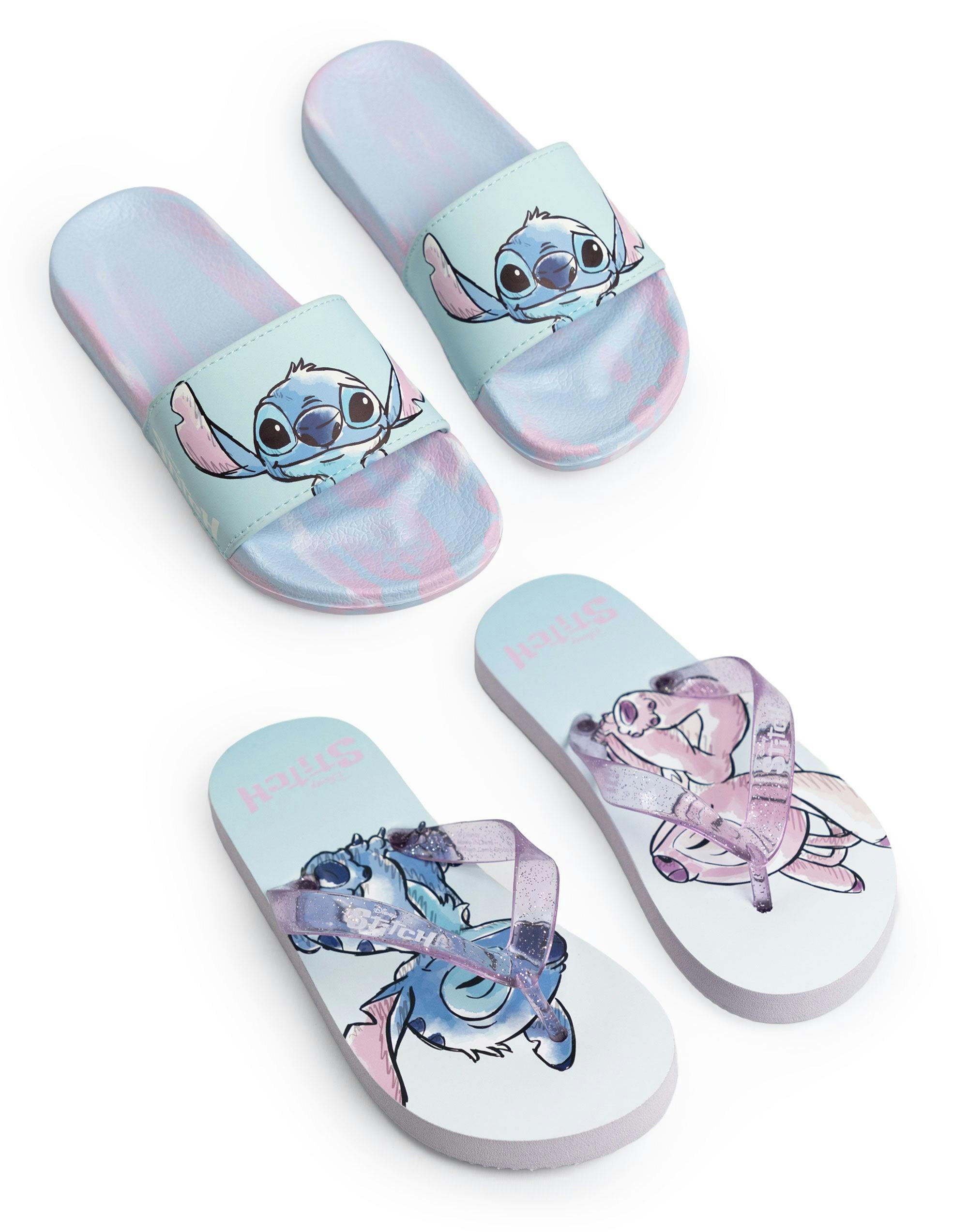Vanilla Underground Girls Light/Blue/Pink Lilo & Stitch Multicoloured 2 Pack Multi Character Slider Slippers - 4 Uk Child