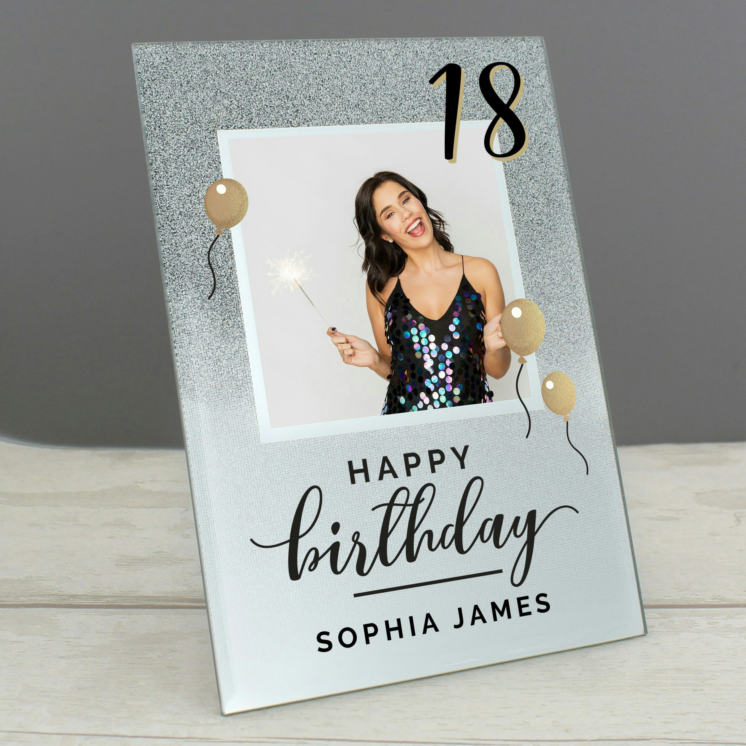 Personalised Memento Company Personalised Birthday 4X4 Glitter Glass Photo Frame