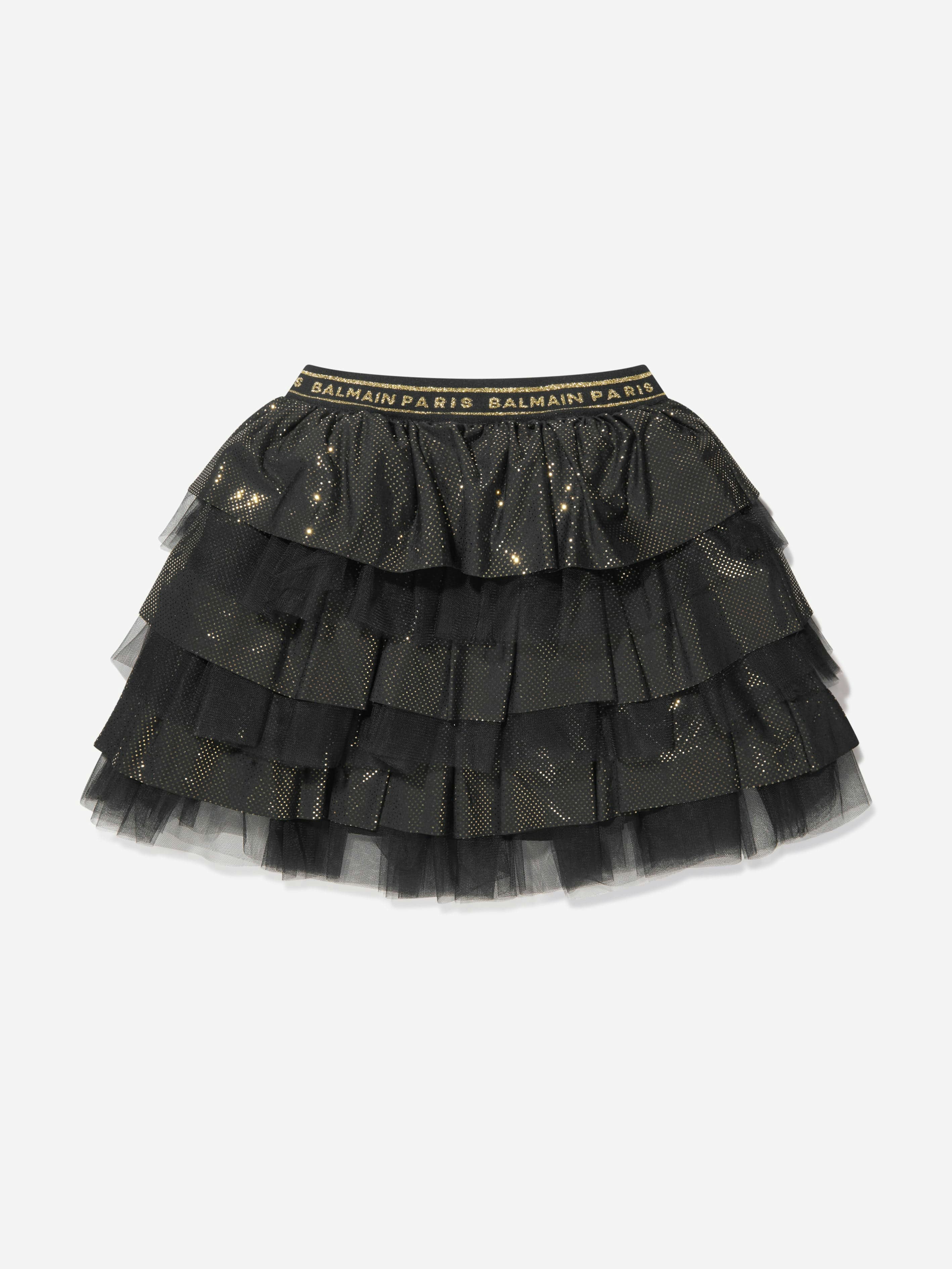 Balmain Girls Black Ruffle Skirt In - 12 Yrs