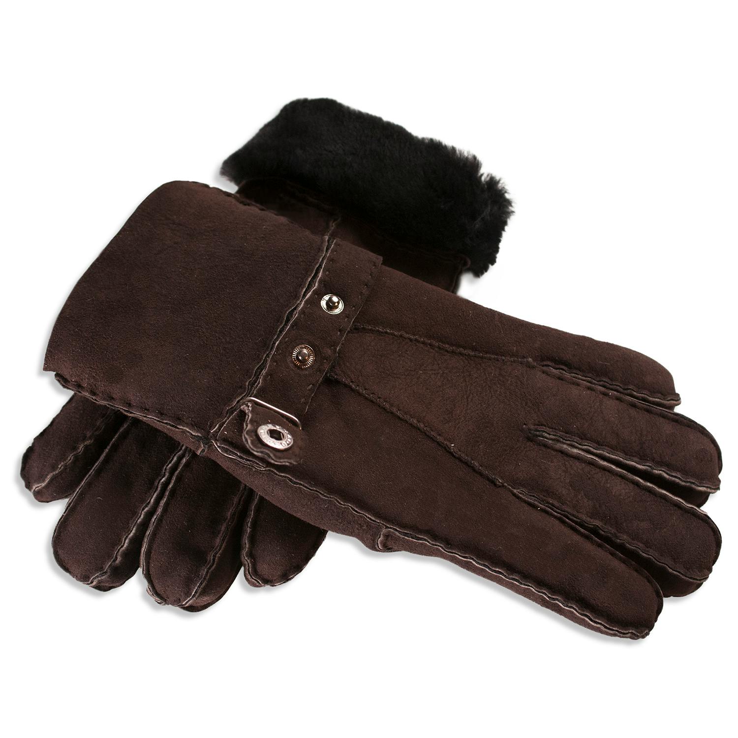 Nordvek Men's Sheepksin Gloves With Buckle Strap - S/M - 9 - Chocolate