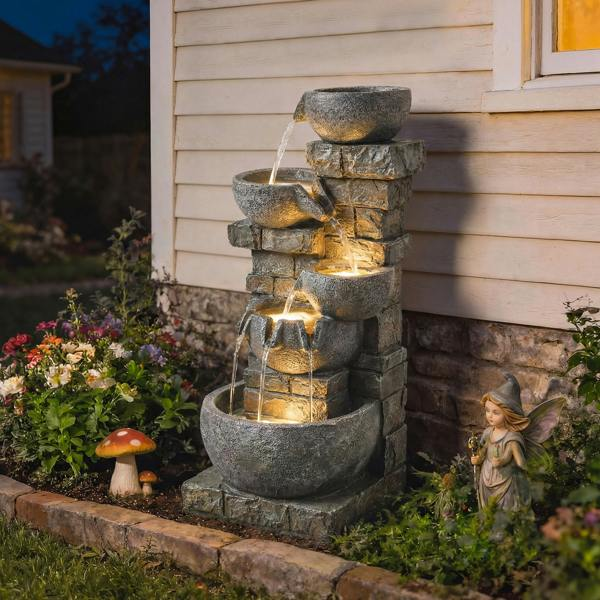 Resin and polyresin are widely used in modern water features. They are lighter, easier to handle and can replicate the appearance of stone or metal at a lower weight. These are particularly popular for self-contained fountains and decorative pieces, offering a good balance between appearance and practicality.