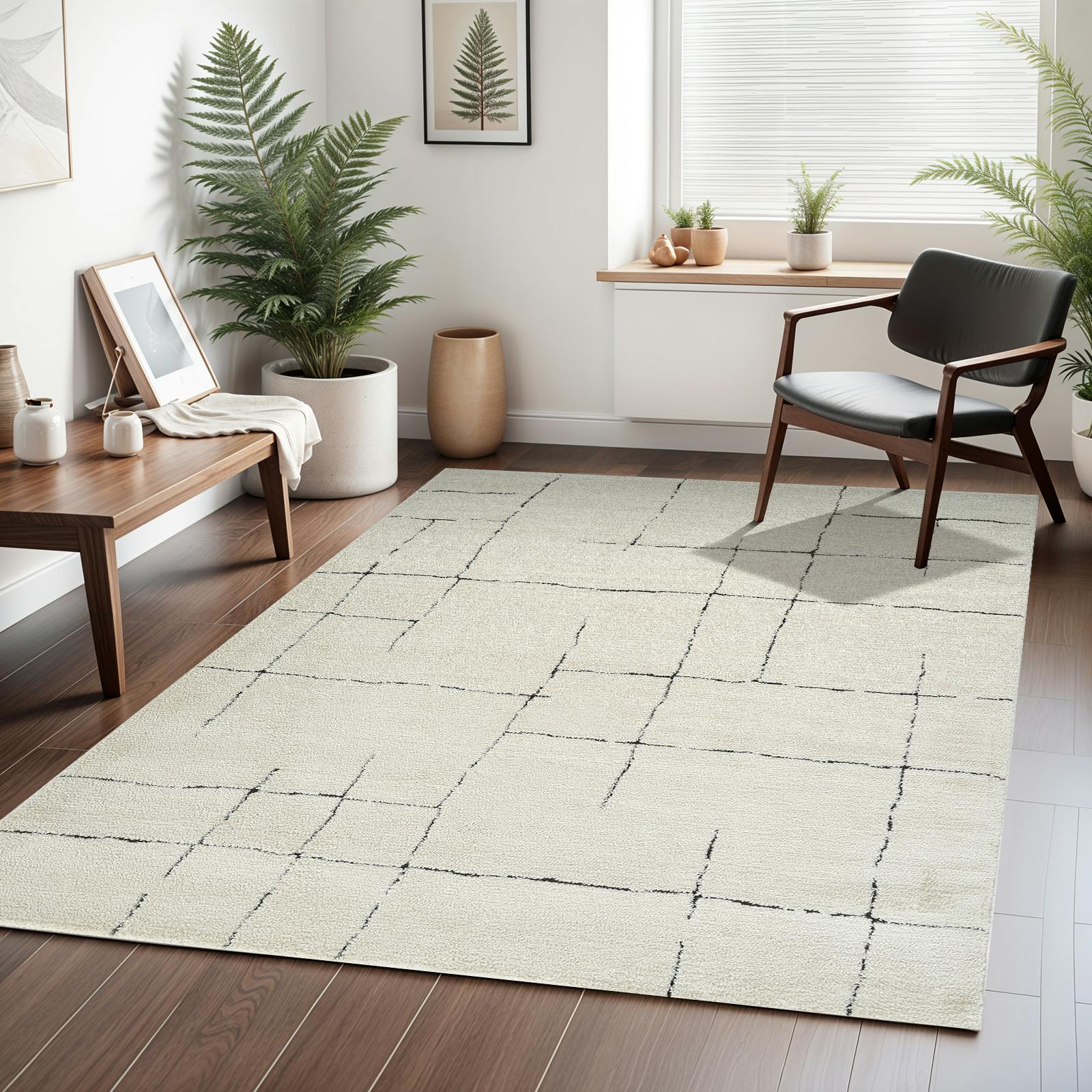 Livabliss Ivory/Black Freud-Modern High Pile Rug - 200 X 275 Cm