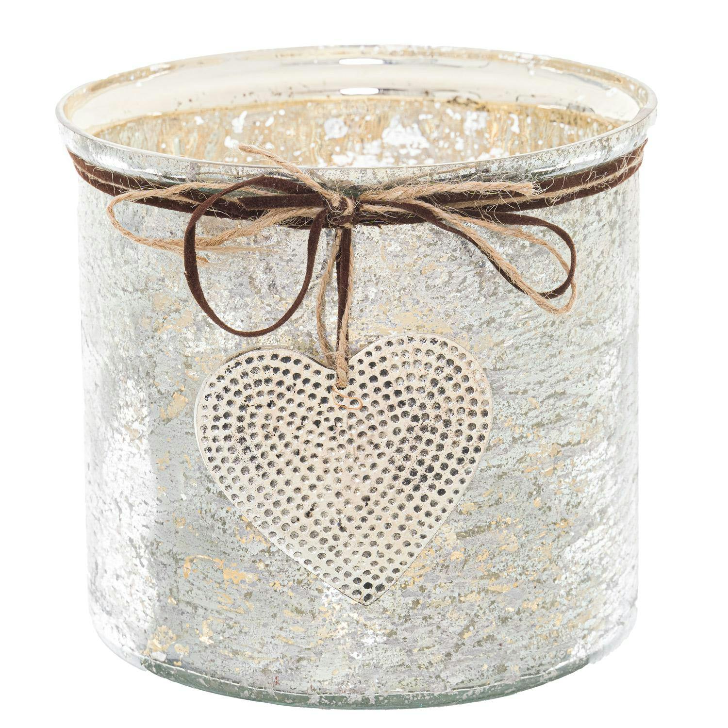 Hill Interiors Silver Hammered Heart Charm Candle Holder - 15Cm X 16Cm X 16Cm - 100% Mixed