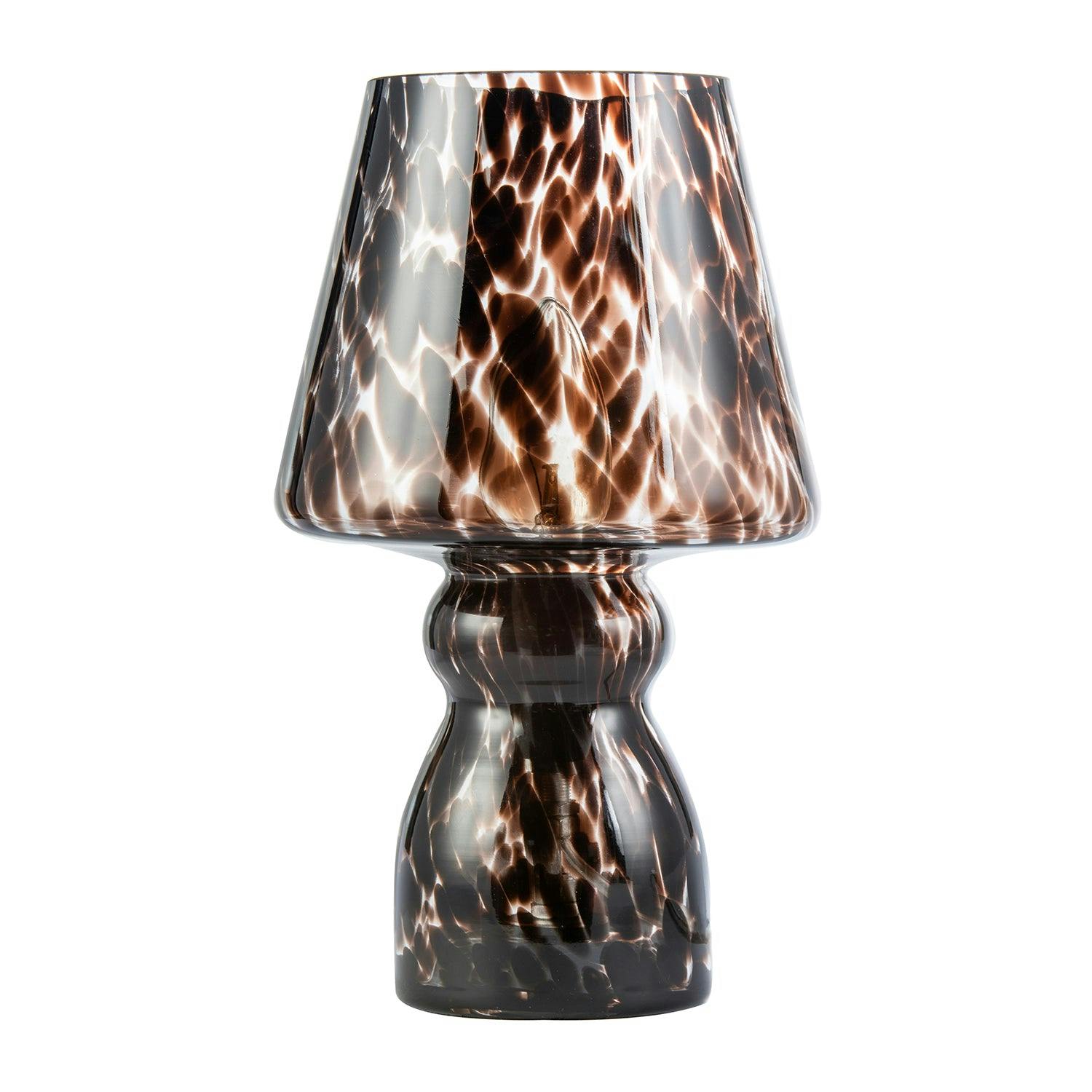 Happy Homewares Brown Clear Glass Mushroom Table Lamp With Speckle Snowflake Pattern