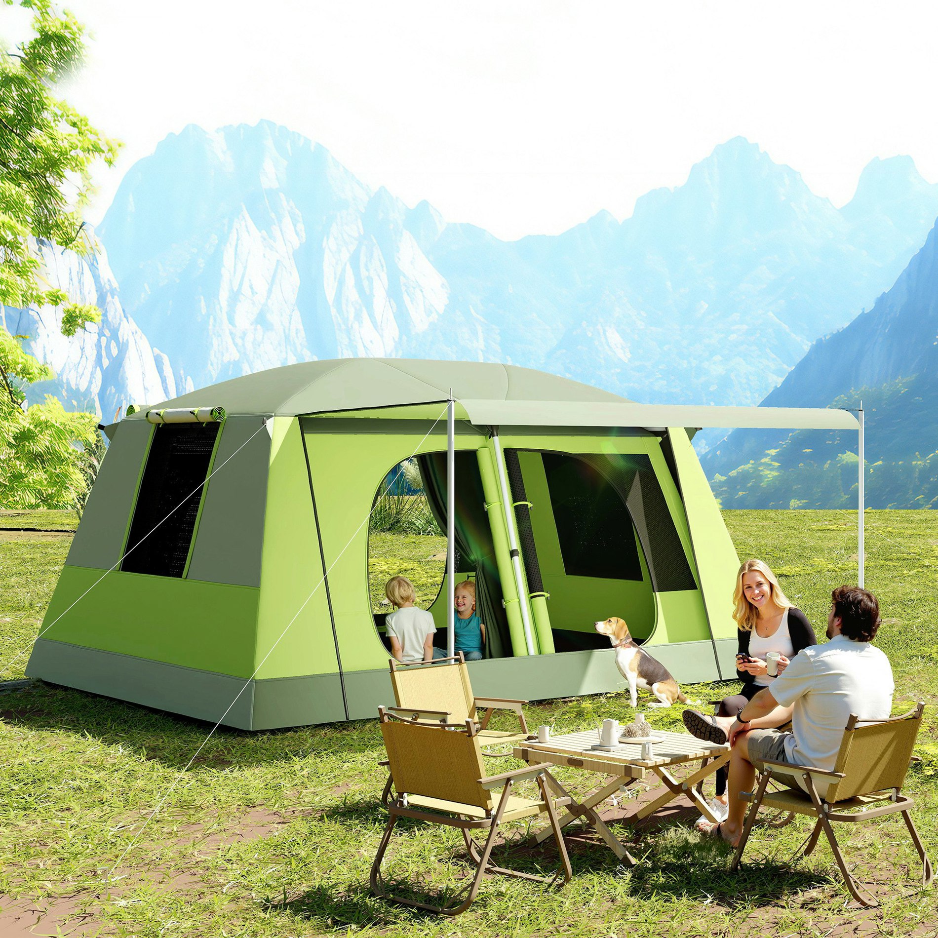 Outsunny Two Room Dome Tent Camping Shelter W/ Porch And Portable Carry Bag