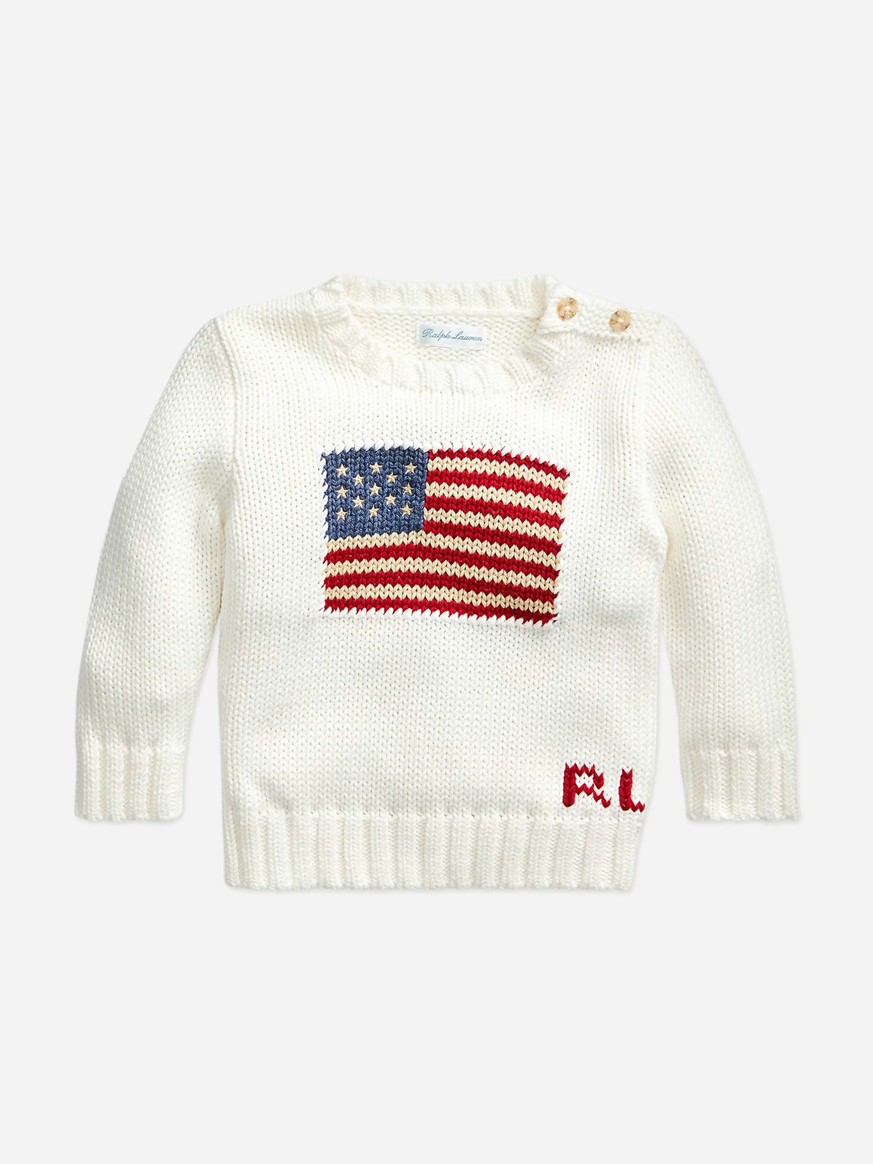 Ralph Lauren Kids Boys White Ralph Lauren Baby Flag Jumper In - 18 Mths