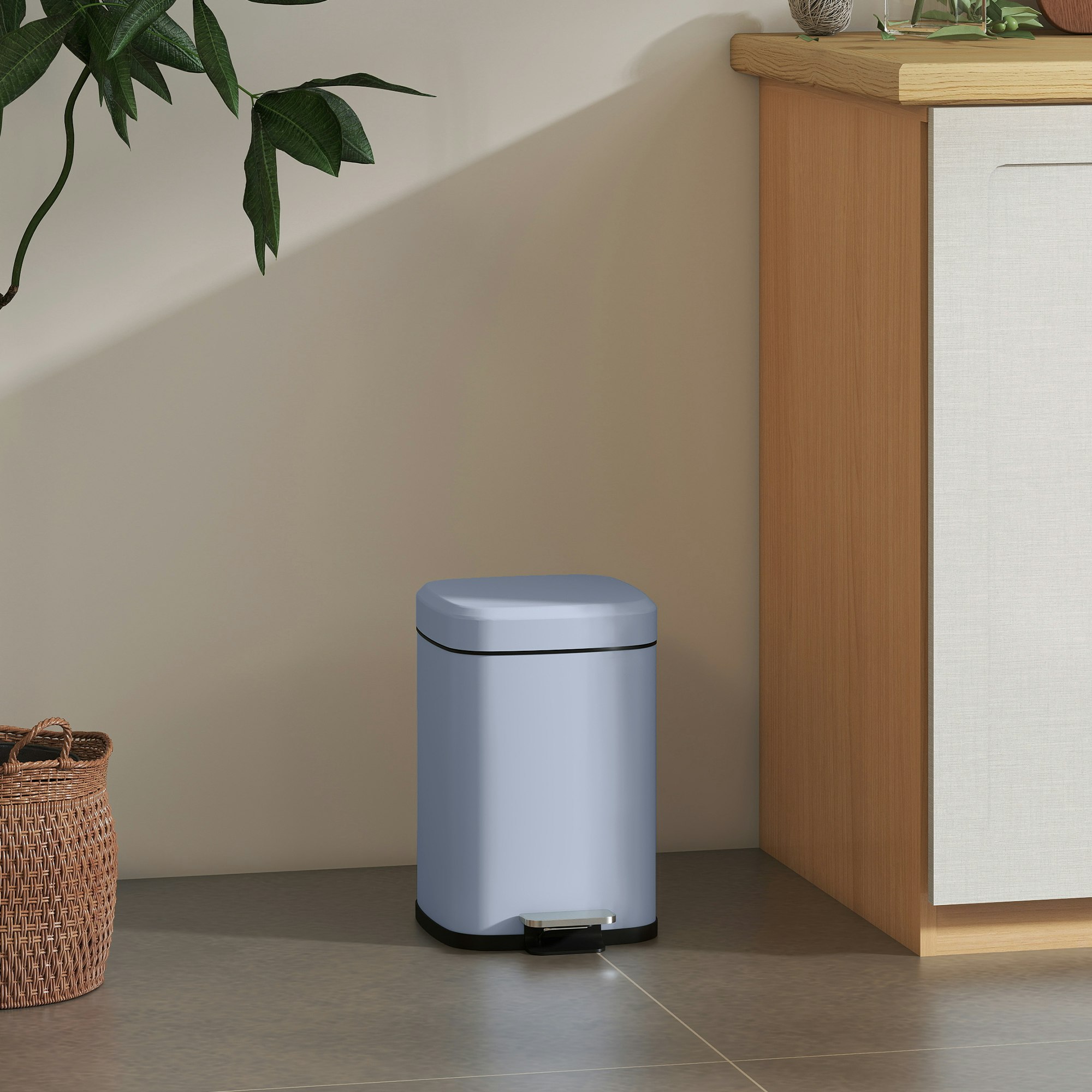 Homcom Light/Blue 12/20L Kitchen Pedal Bin Metal Rubbish Bin With Soft-Close Lid - 12L