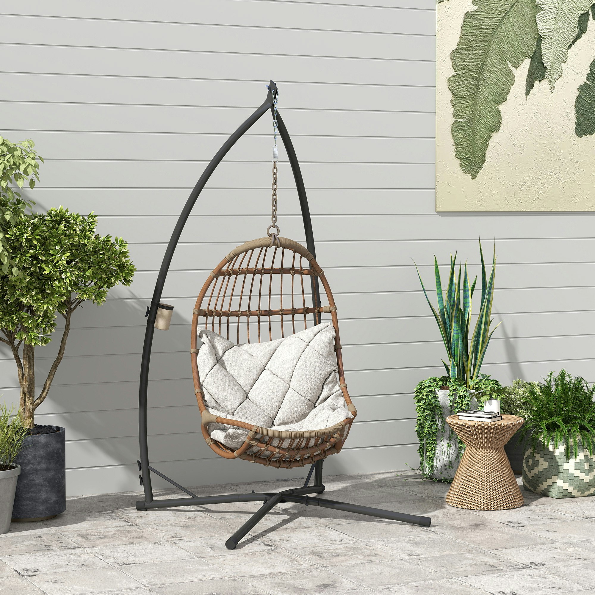 Rackhams Black Hammock Chair Stand, Steel Frame Hammock Stand Only,