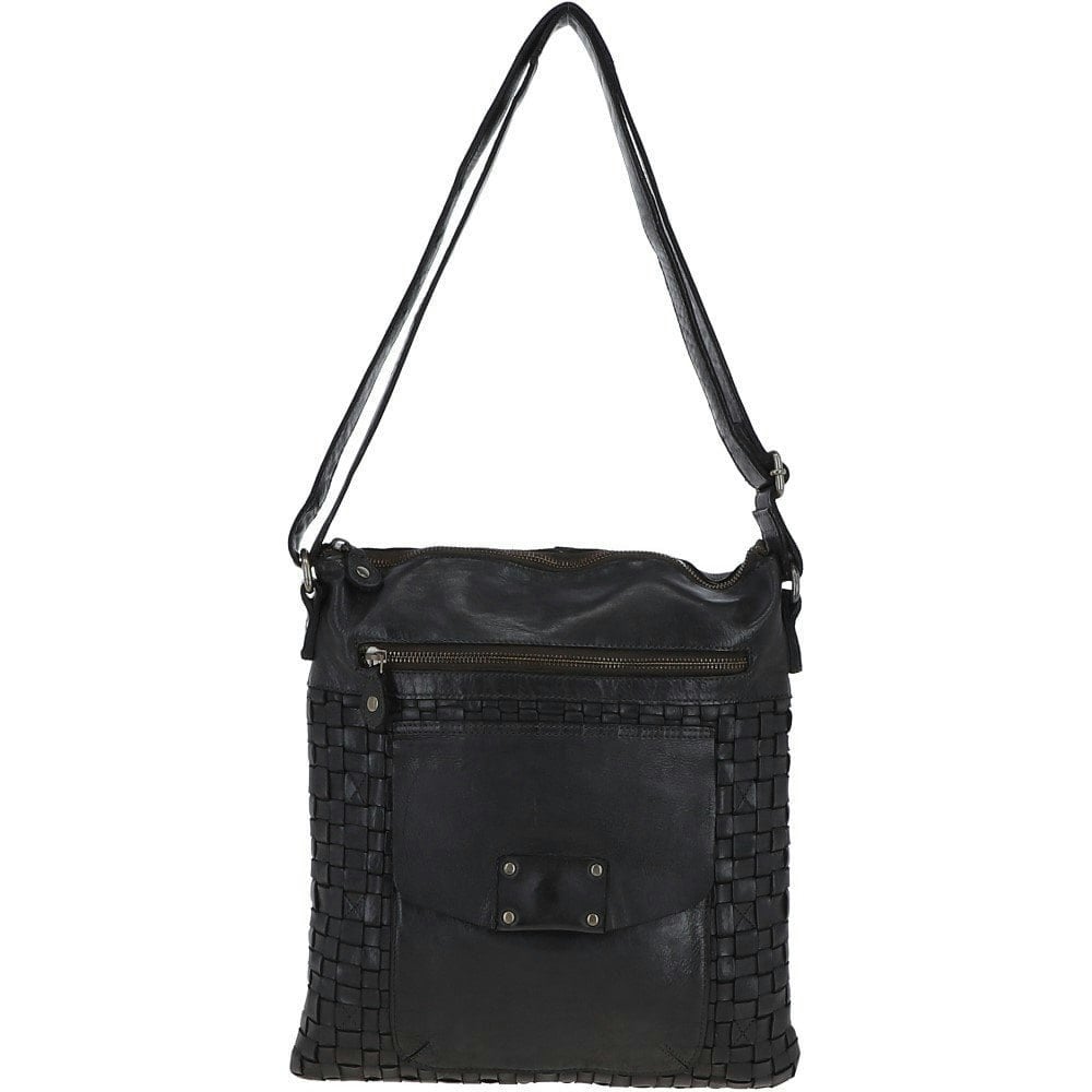 Ashwood Dark/Grey Woven Large Leather Vintage Crossbody Bag - One Size - Leather