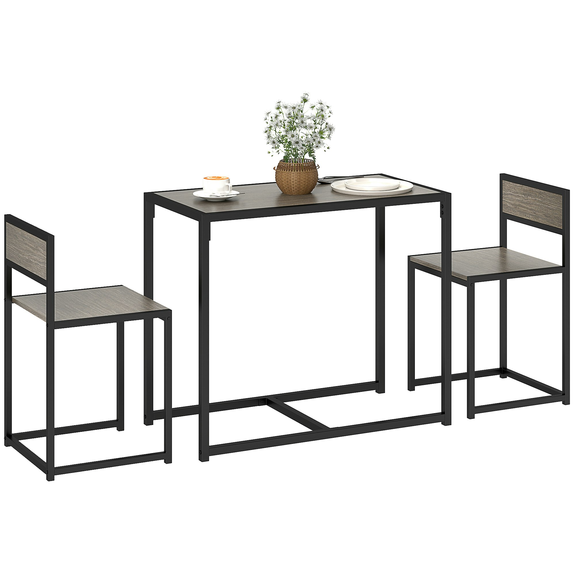 Homcom Grey Piece Dining Table Set With Metal Frame Natural Size 3