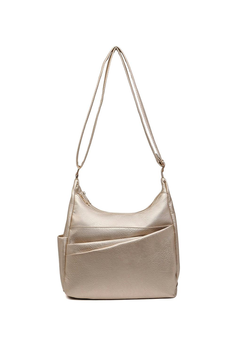 Pluspup Gold Shoulder Bag With Multiple Compartments And Zipper Closure