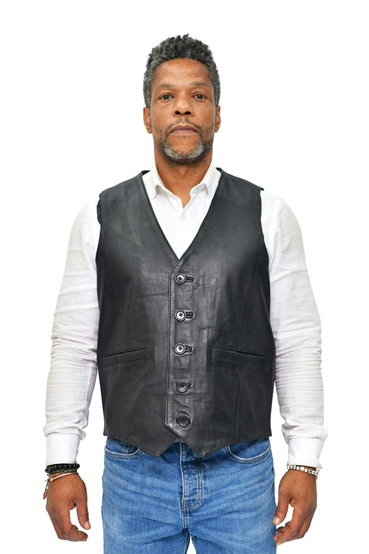 Infinity Leather Men's Black Classic Leather Waistcoat-Chester - Uk 2XL | Eu 54 | Us 44