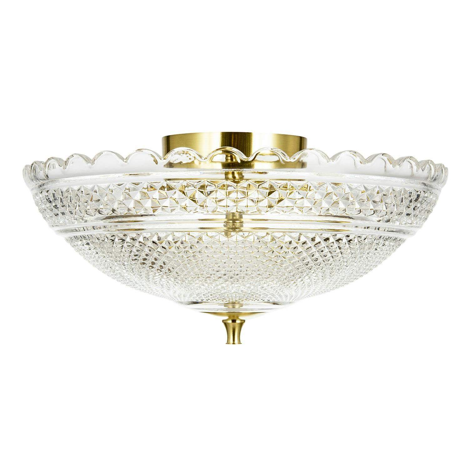 Rackhams Light Traditional Antique Brass Ceiling With Clear Textured Glass
