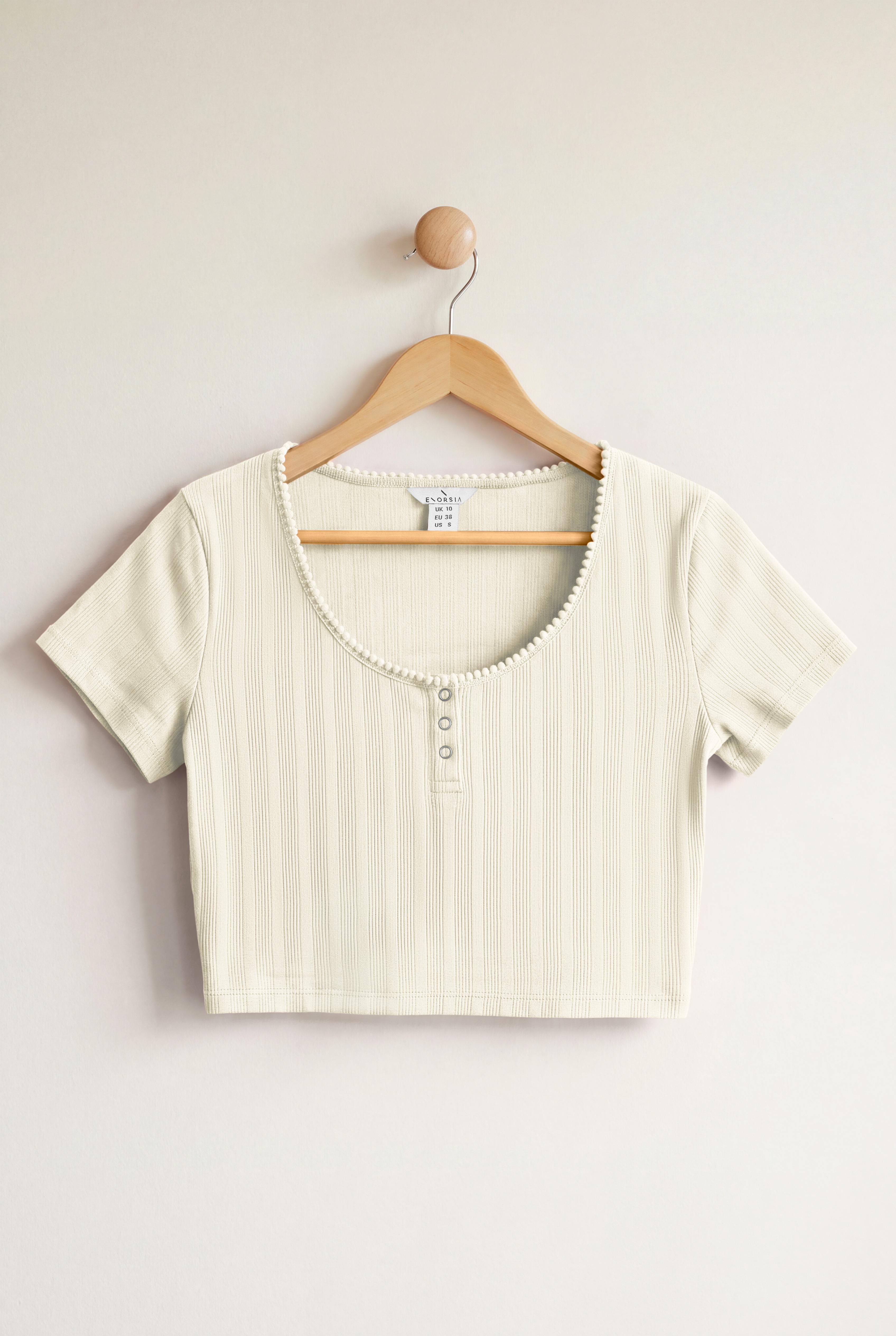 Enorsia Women's White Ribbed Button-Up Short Sleeve T-Shirts | In Size 18 - Image 2