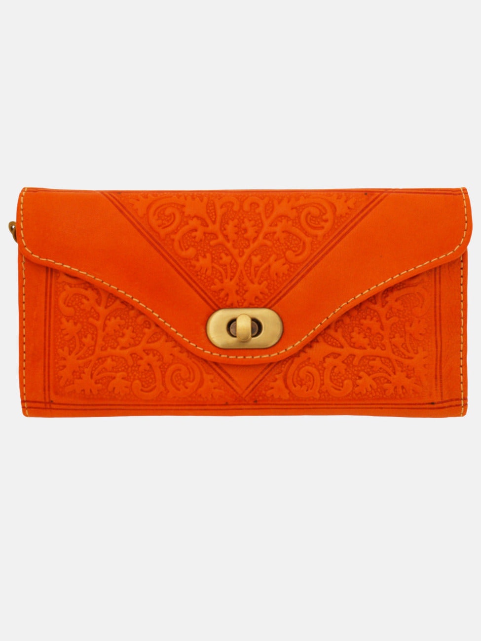 Berber Leather Orange Leather Tri-Fold Purse