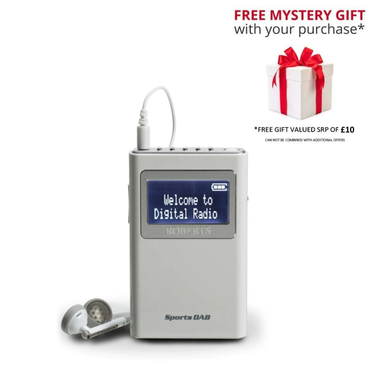 Roberts White Sports Dab5 Portable Dab/Dab+/Fm Radio - Free Gift Rrp £10