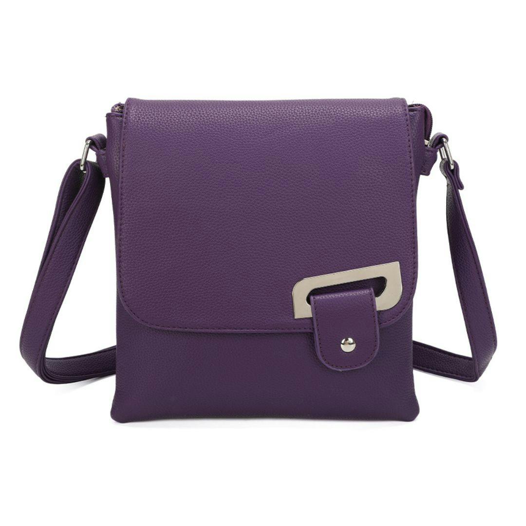 Love Emvy Purple Portfolio Buckle Range Crossbody Bag – Faux Leather