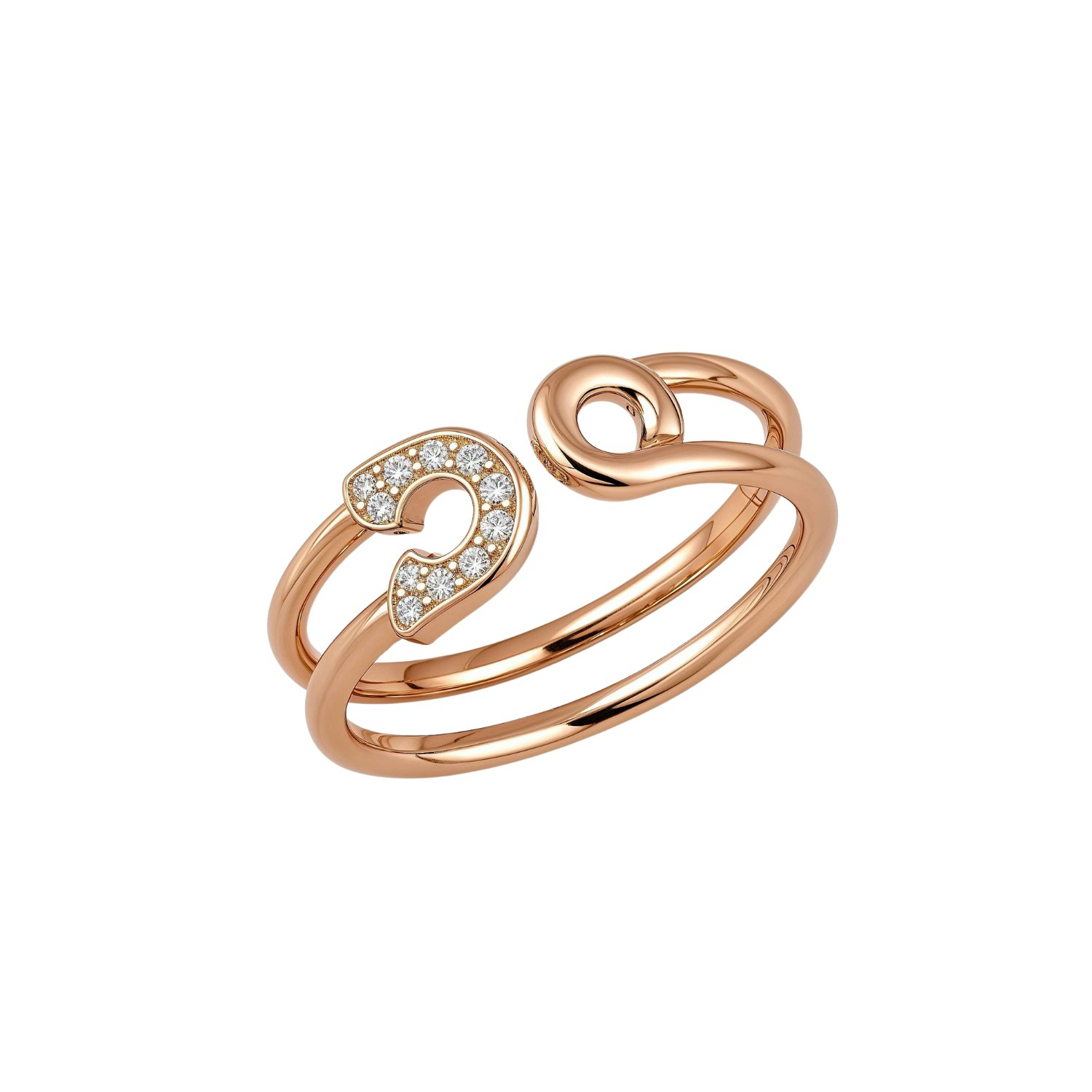 Spero London Silver/Gold Sterling Pave Jewelled Safety Pin Ring - Rose - Rose