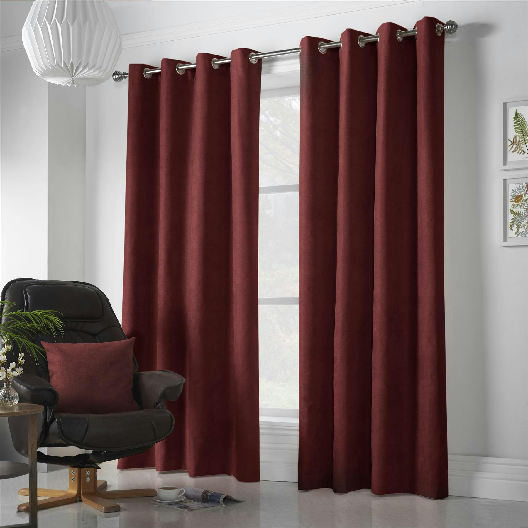 Rackhams Red Velvet Chenille Ring Top Curtains - 142Cm Width X 183Cm Drop