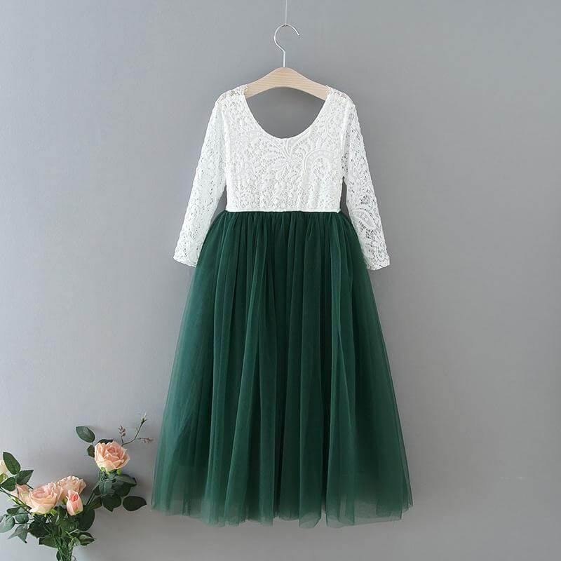Uk Flower Girl Boutique Girls Green Uk Flower Boutique Bohemian Classic Long Sleeve Dress - Hunter - 9/10 Years