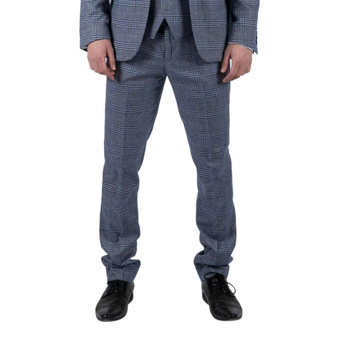Paul Andrew Men's Blue Victor - Tweed Check Wedding Trousers - 46W 32L
