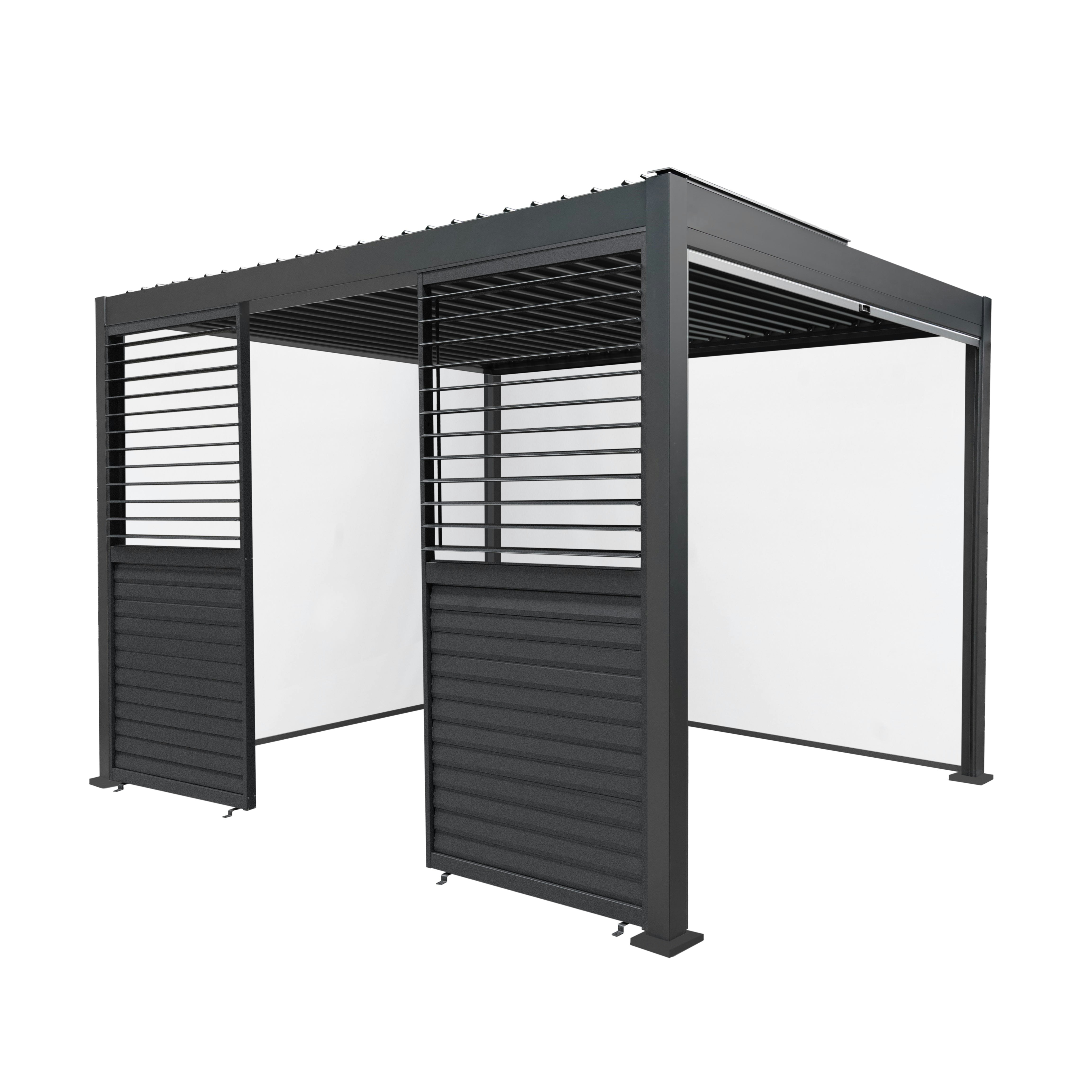 Rackhams Anthracite/White Aluminium Pergola With Blinds & 2 Shutter Panels - 3M X 3M