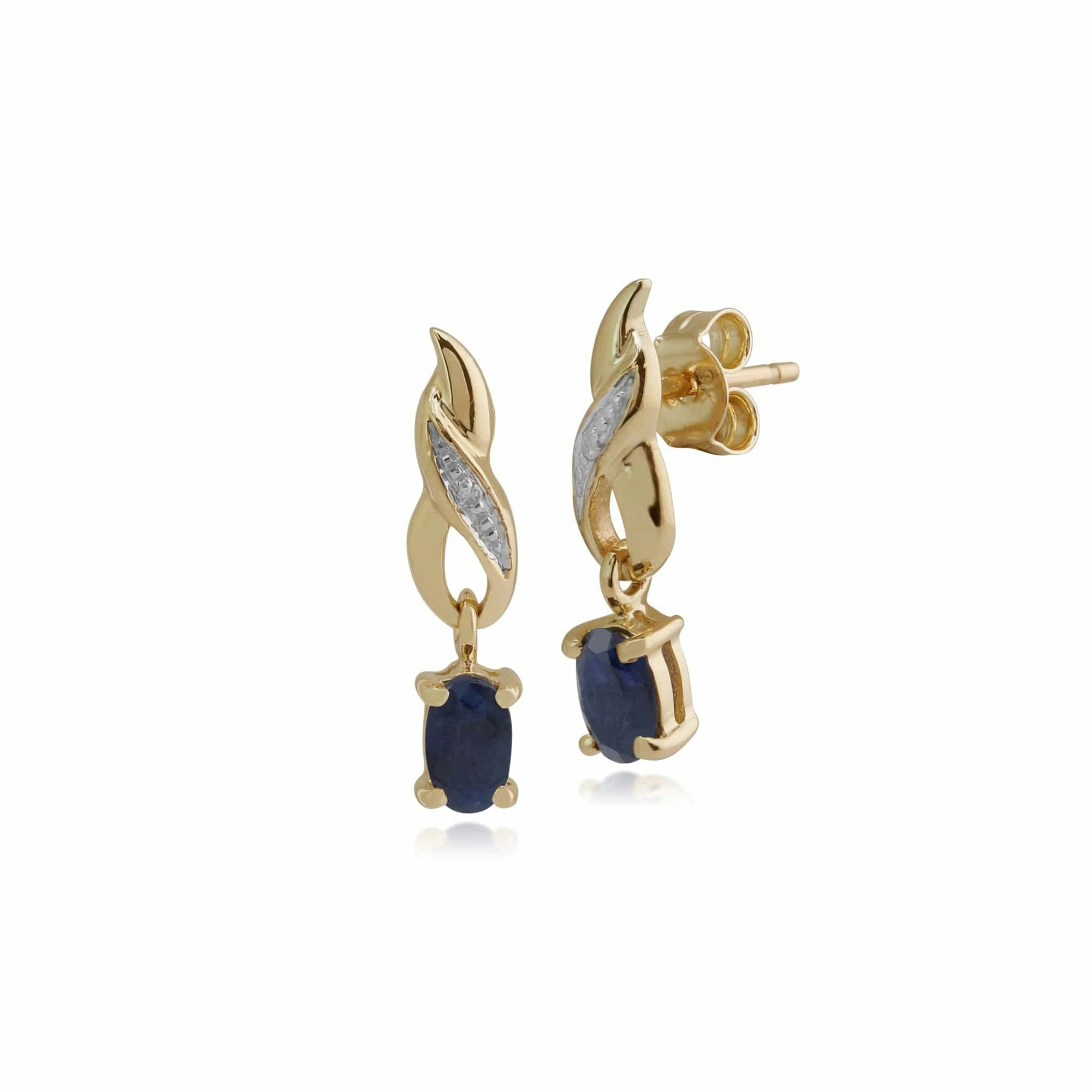 Gemondo Yellow/Gold Art Nouveau Oval Sapphire & Diamond Drop Earrings In 9Ct