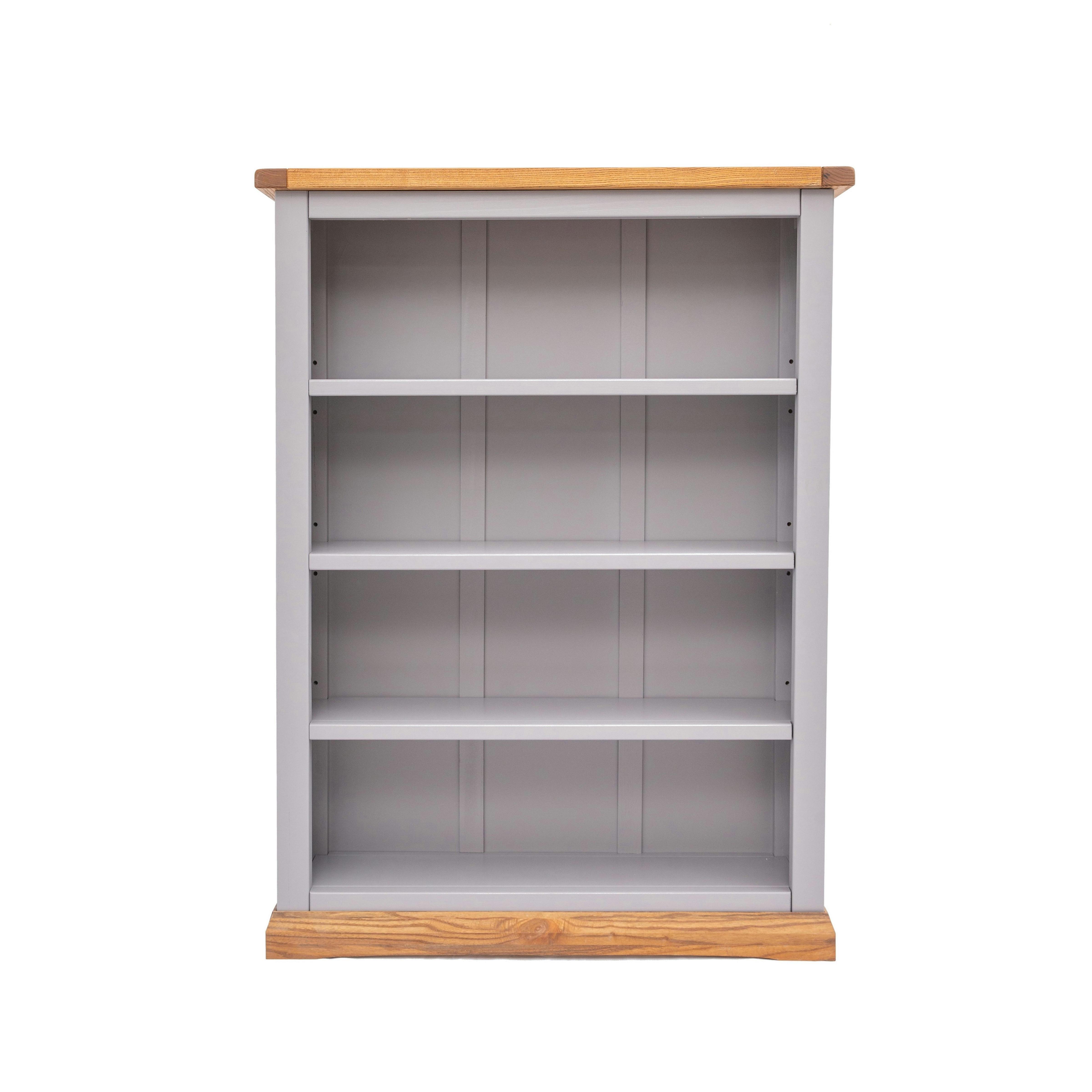 Biccari Wood 4 Shelf Wide Bookcase - Grey - Image 3