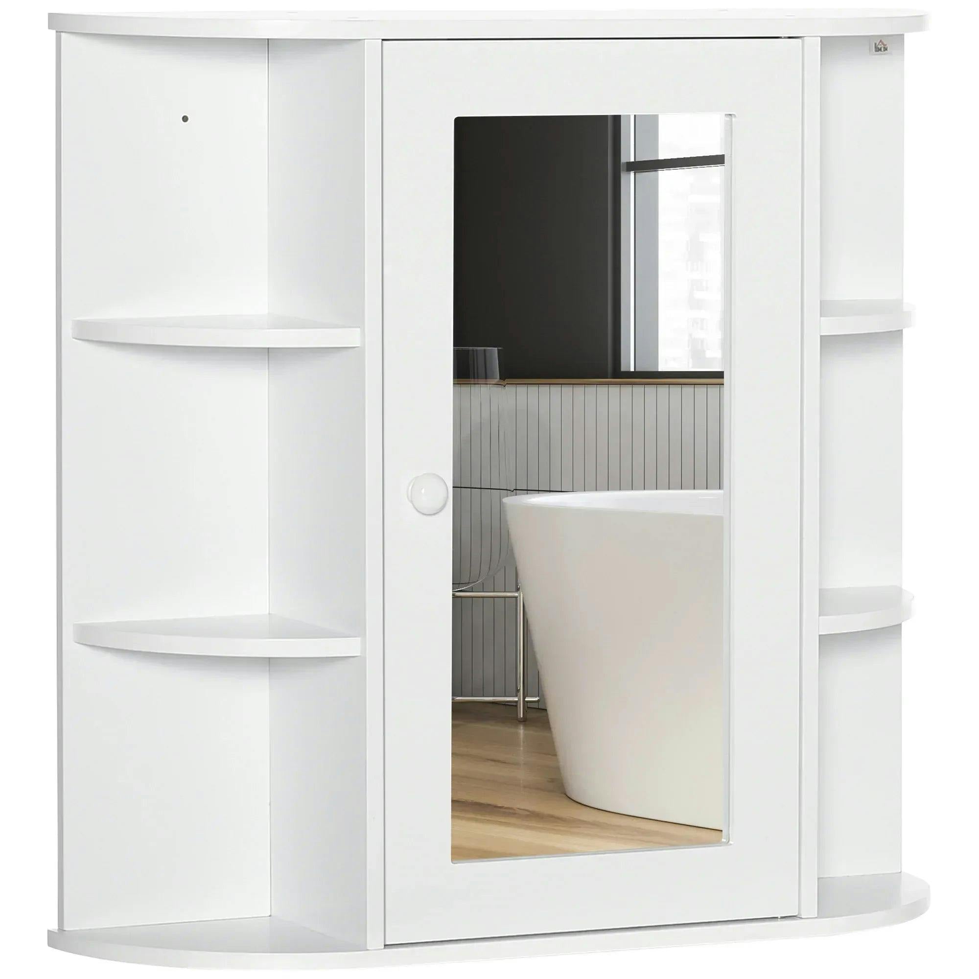 HOMCOM Wall Mounted Bathroom Cabinet with Mirror - White - Single Door Storage Shelves - MDF - 66W x 63H cm - Image 6