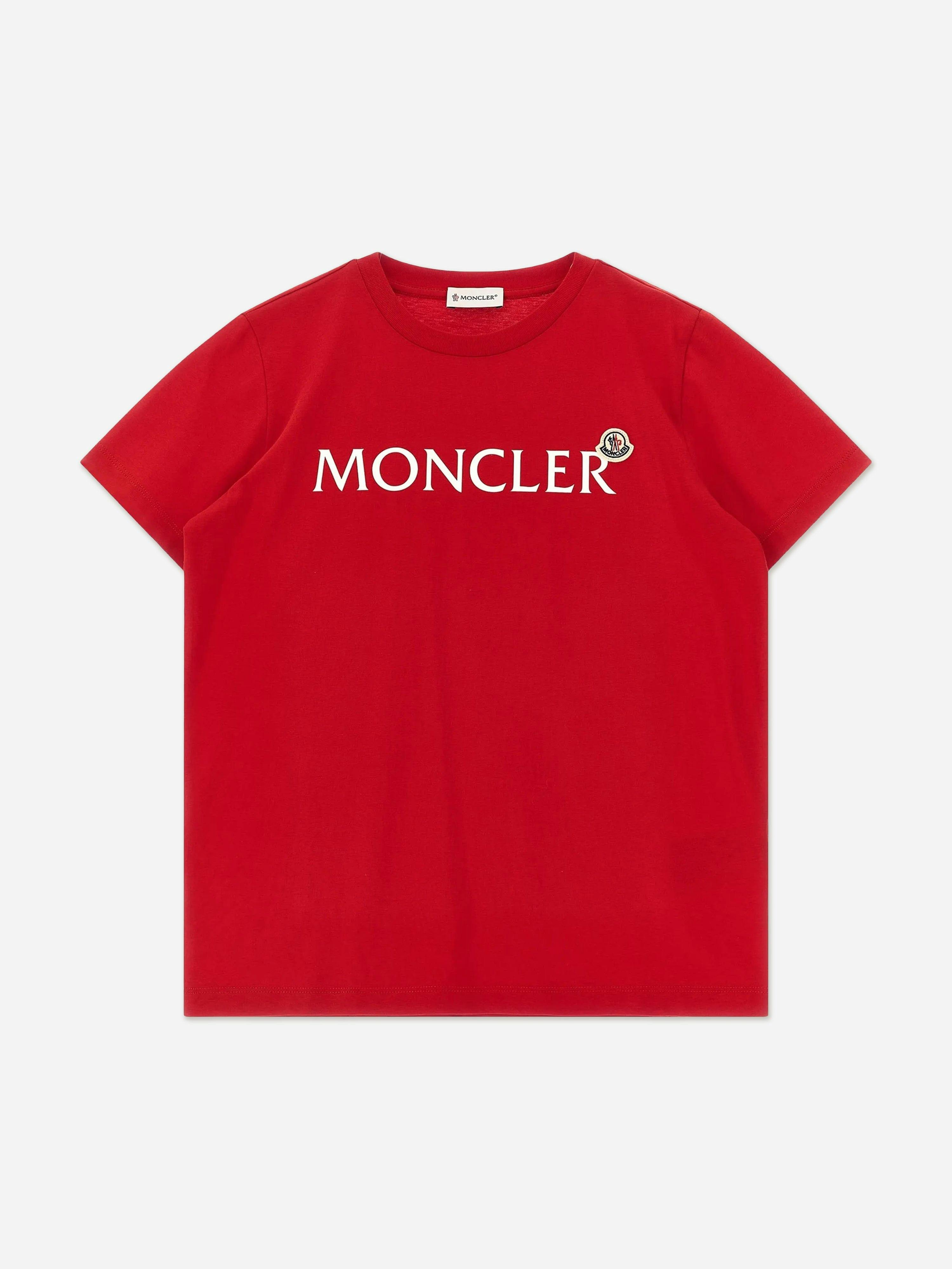 Moncler Enfant Boys Red Cotton Logo T-Shirt In - 14 Yrs