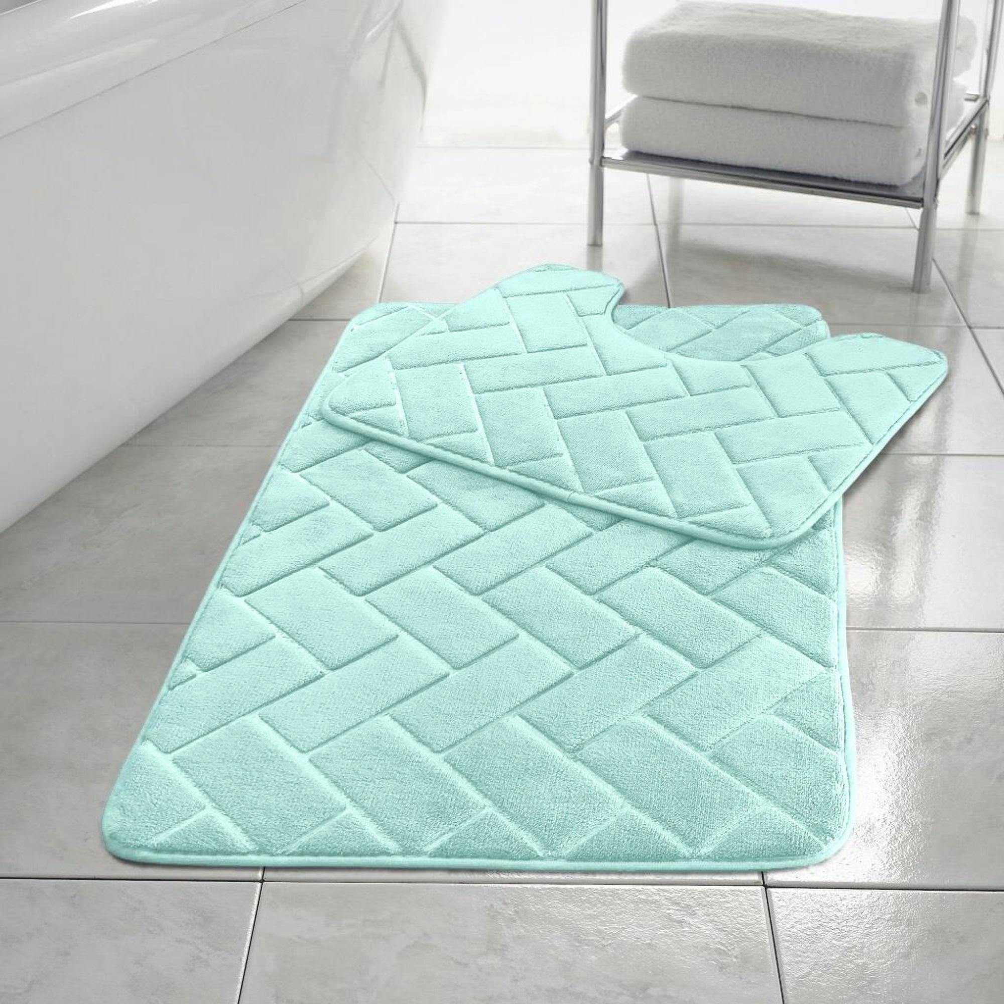 Rackhams Memory Foam Blocks Anti Slip Bath Mat Set 2 Piece - Aqua