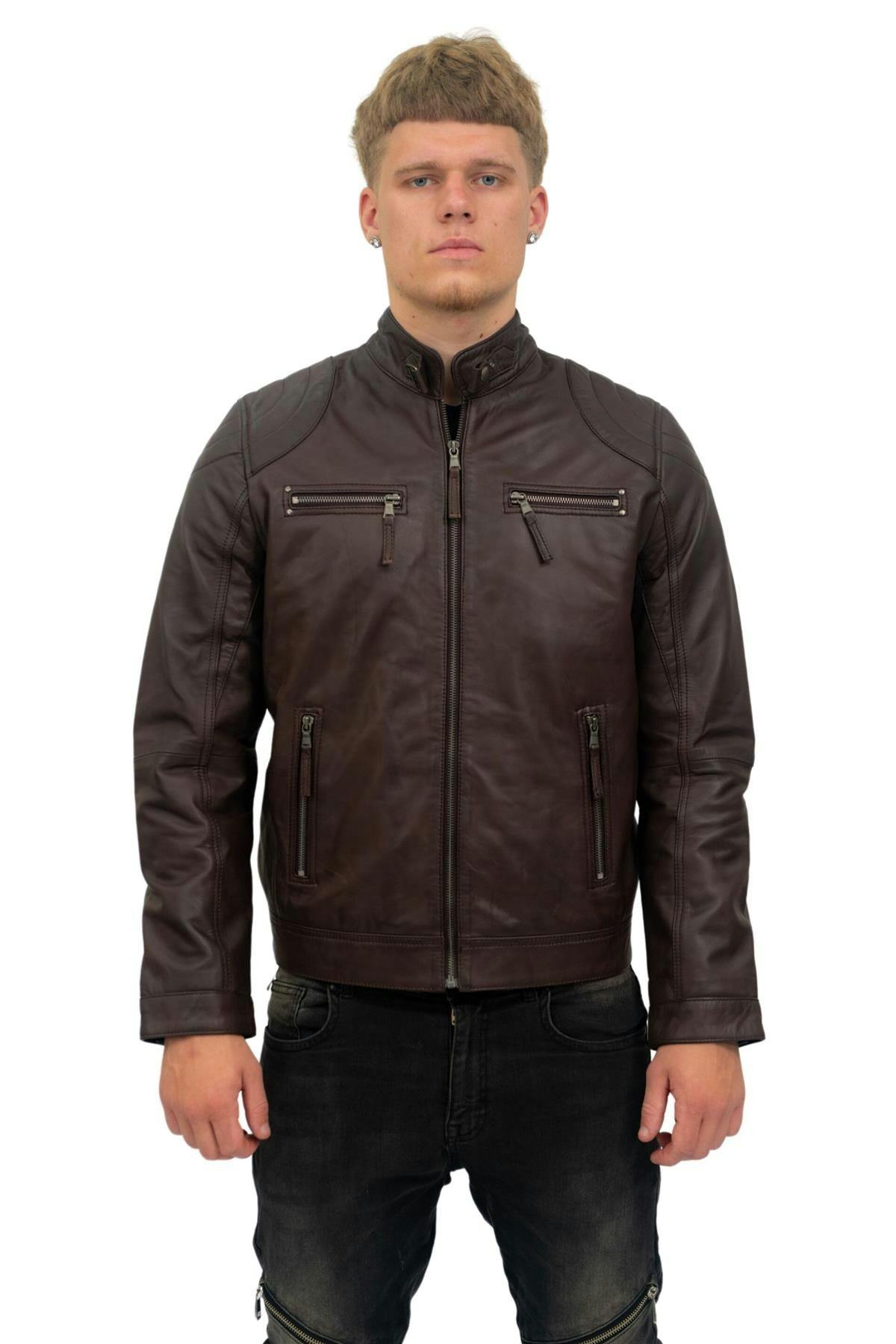 Infinity Leather Men's Brown Moto Leather Biker Jacket-Taiwan - Uk 3XL | Eu 56 | Us 46