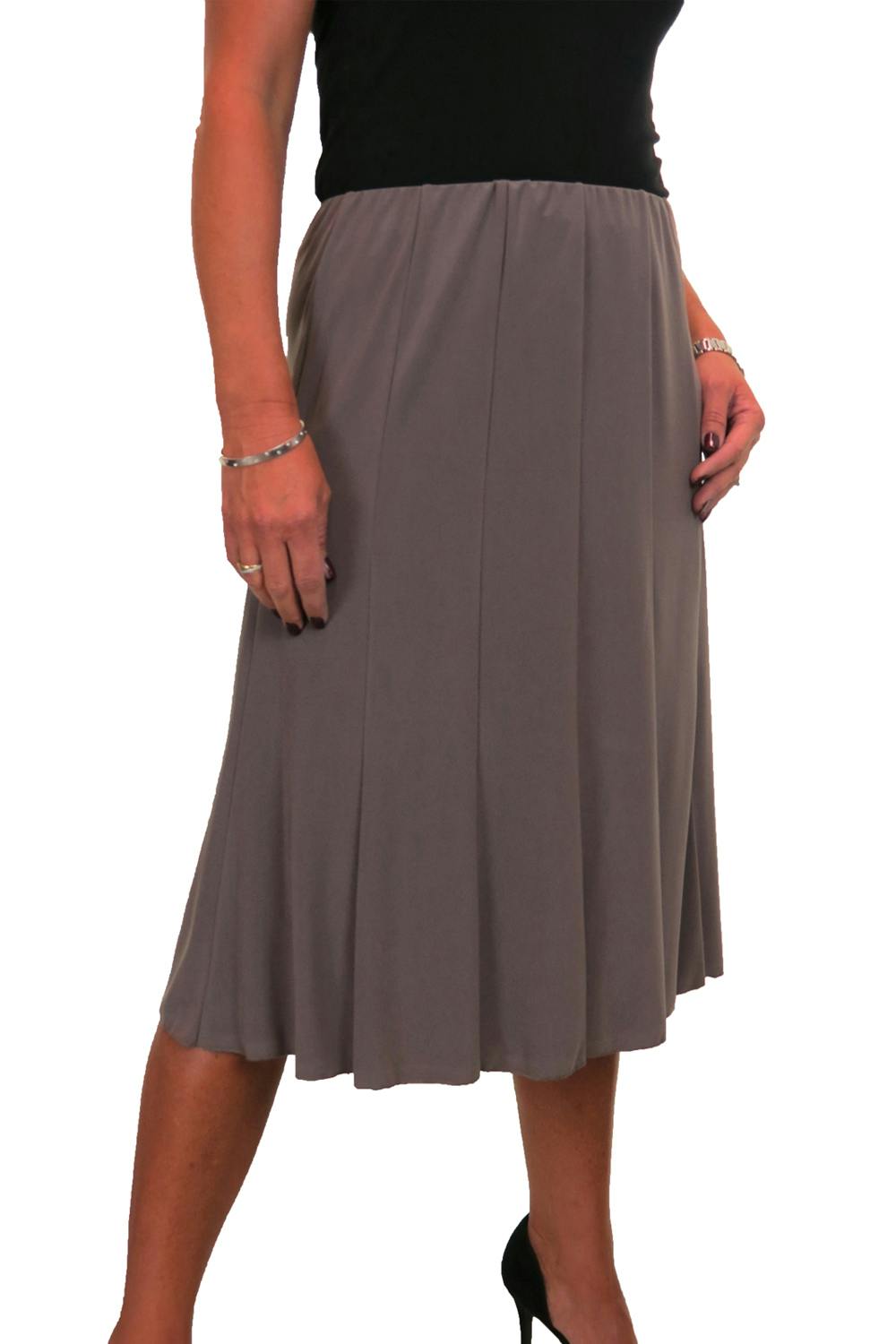 Paulo Due Women's 26" Elasticated Soft Flared Midi Skirt - 8-10 - Taupe