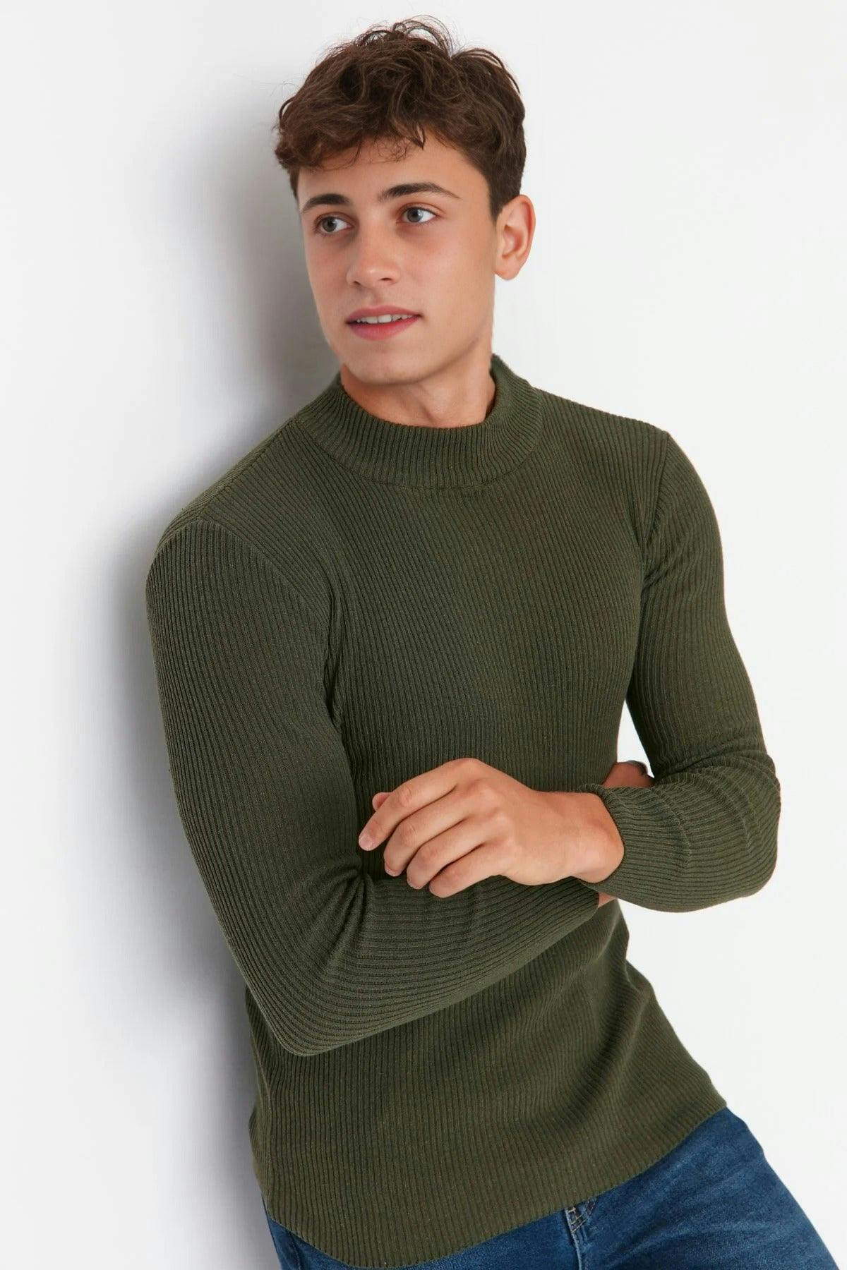 Wovcor Men's Half Turtleneck Ribbed Knit Sweater - Khaki - S