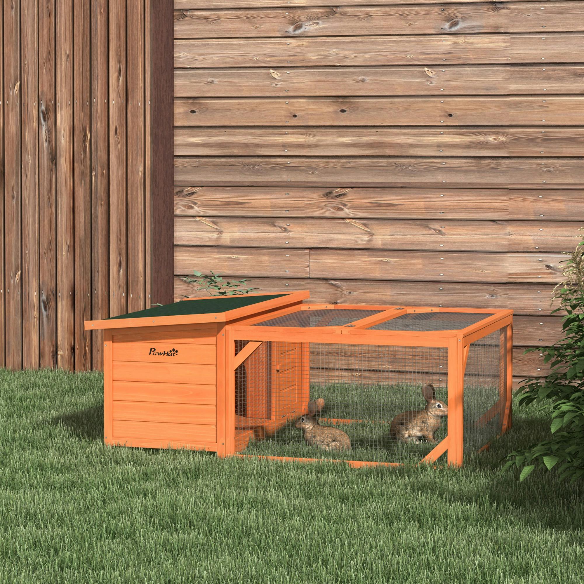 Pawhut Rabbit Hutch With Run Small Animal Guinea Pig House With Openable Roof