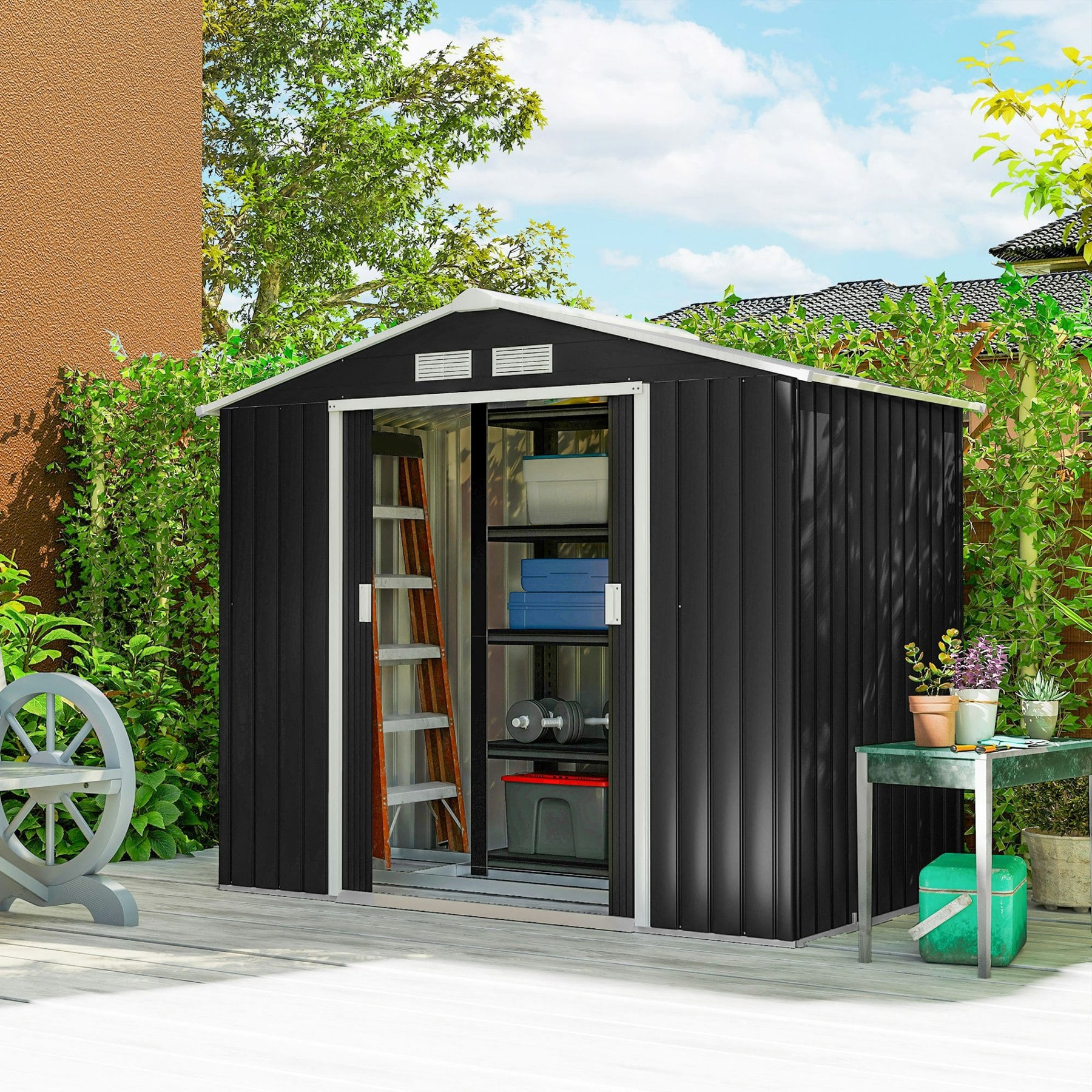 Rackhams Dark/Grey 7 X 4Ft Garden Shed Storage With Foundation Kit And Vents,
