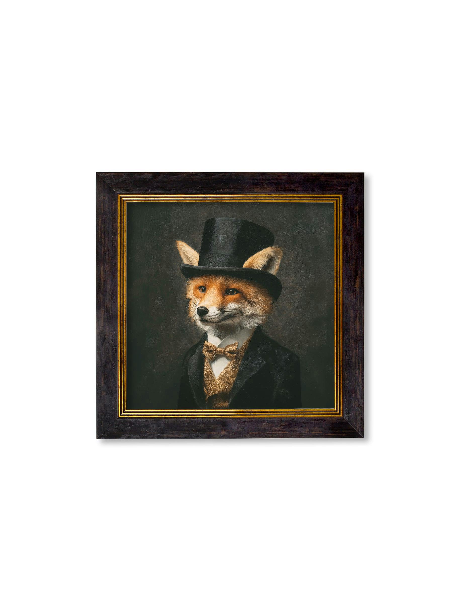 Rackhams Black/Gold/Golden Count Foxalot - Gentleman Fox Oxford Square Frame - 44 X 44Cm