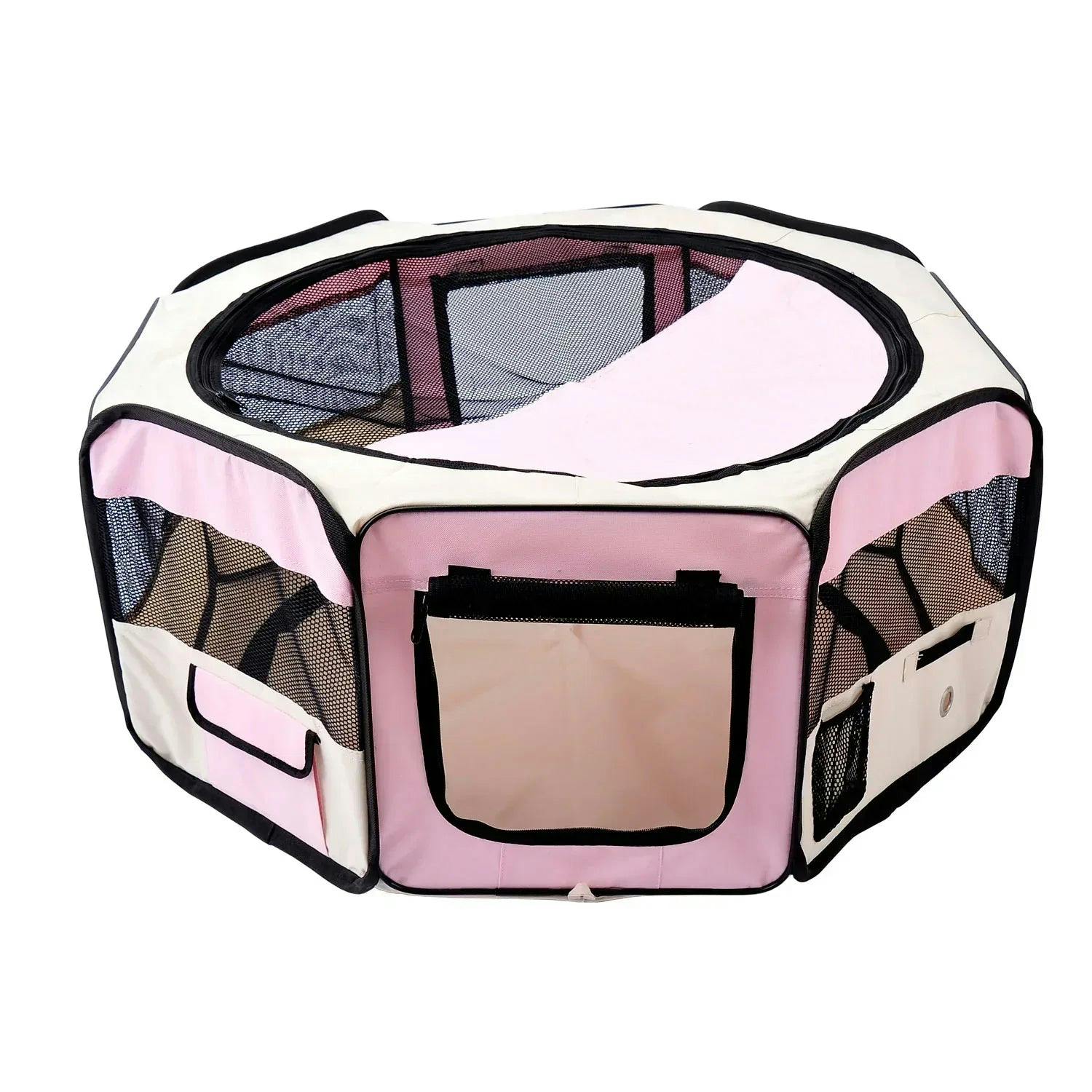 PAWHUT Fabric Dog Play Pen Puppy Pet Cat Rabbit Pig Guinea Playpen Run in Pink - Image 7