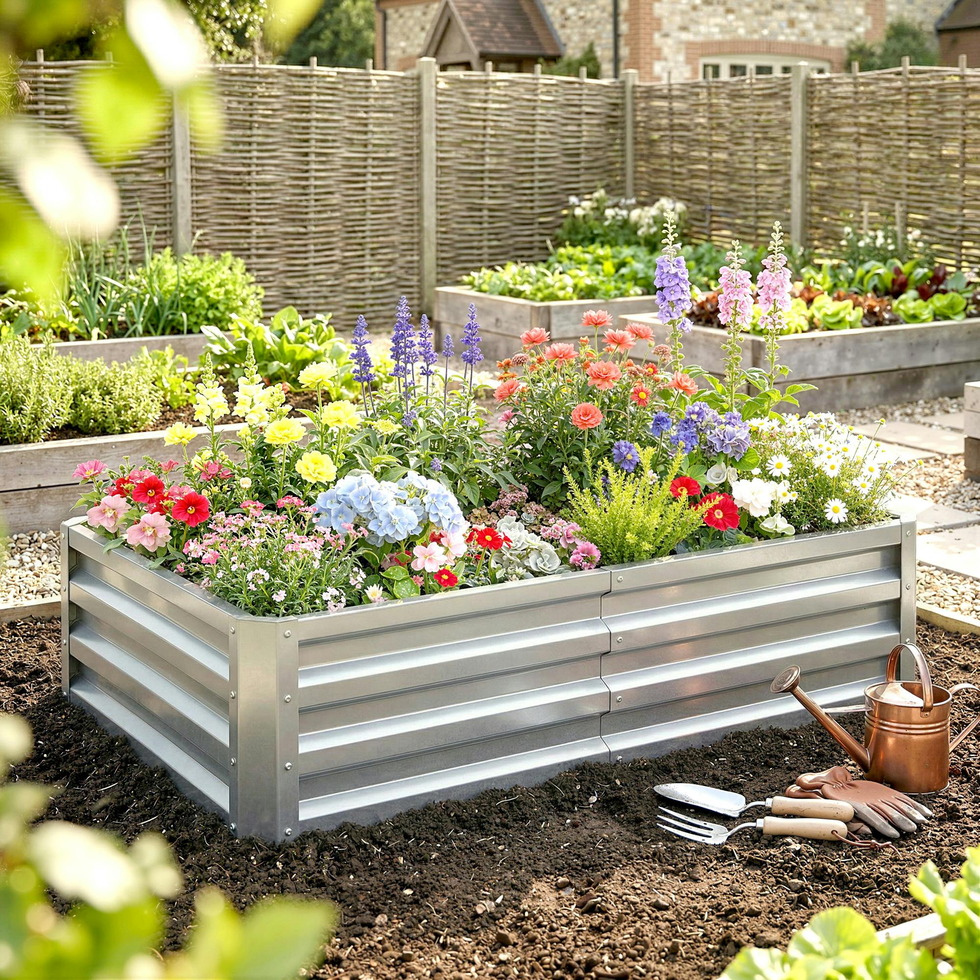Outsunny Silver Raised Garden Bed Elevated Planter Box For Flowers