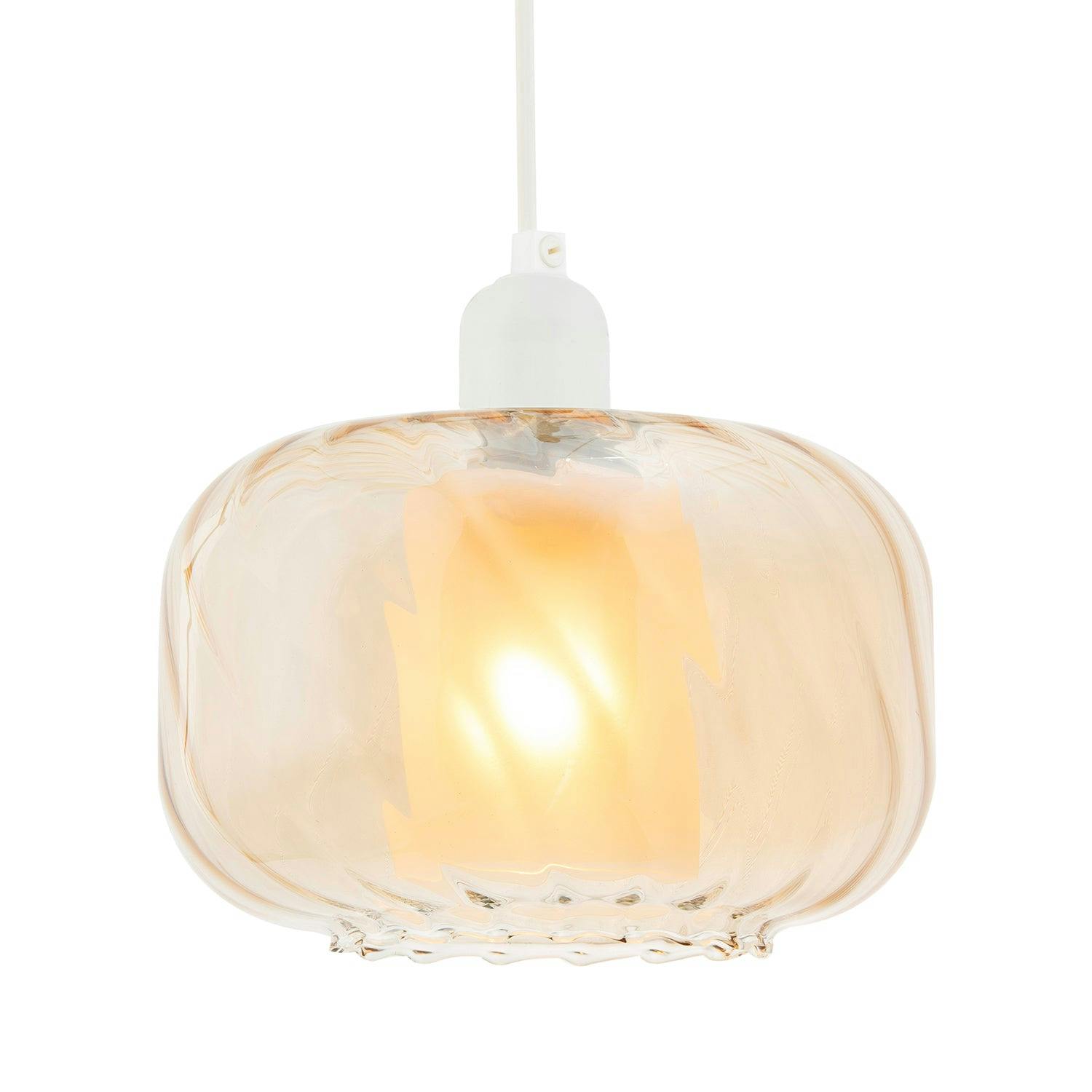 Happy Homewares Amber/Light Champagne Pendant Shade With Rippled Rim And Inner Shade