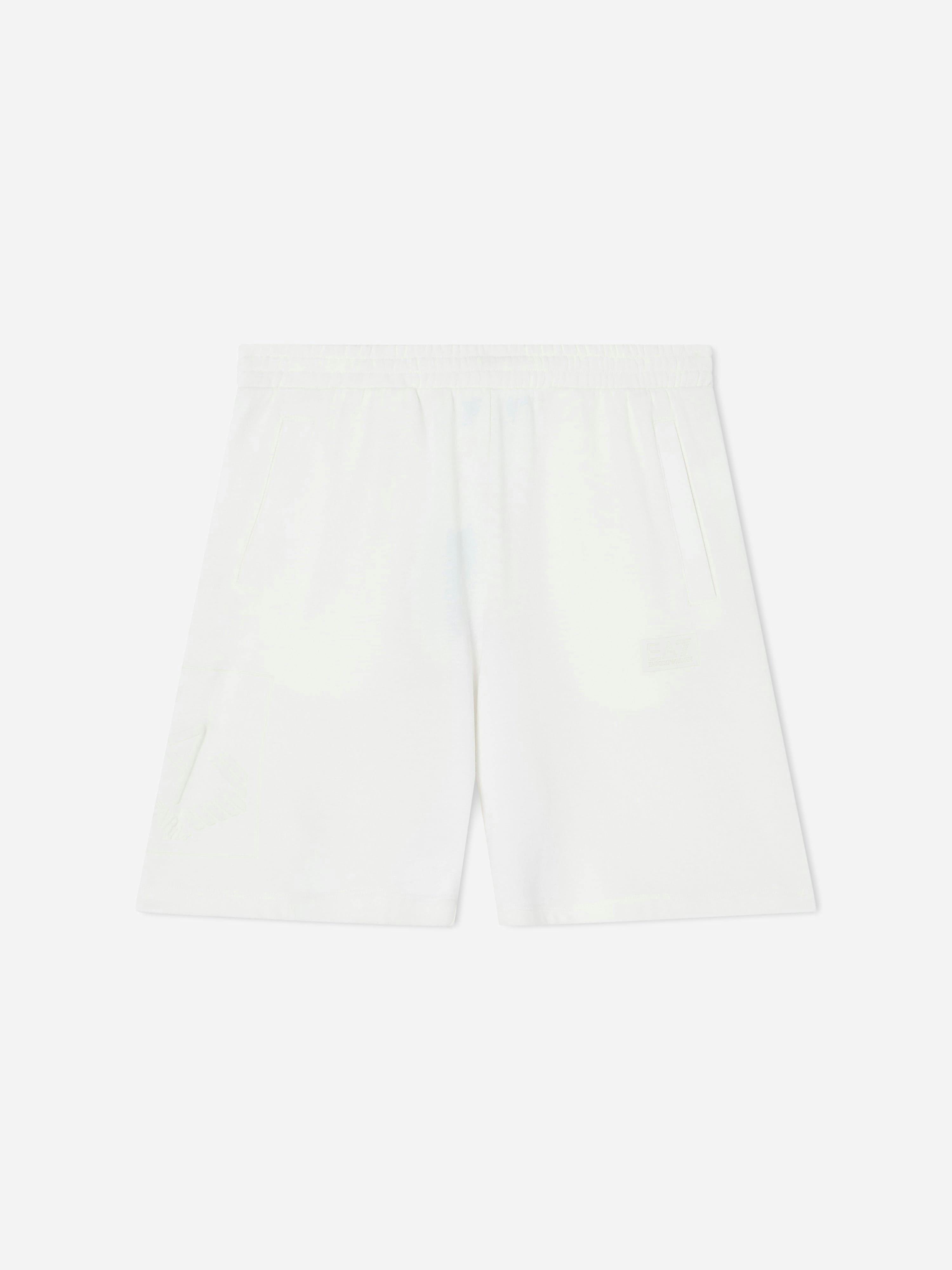 Ea7 Emporio Armani Boys Ivory Train Logo Bermuda Shorts In - 16 Yrs
