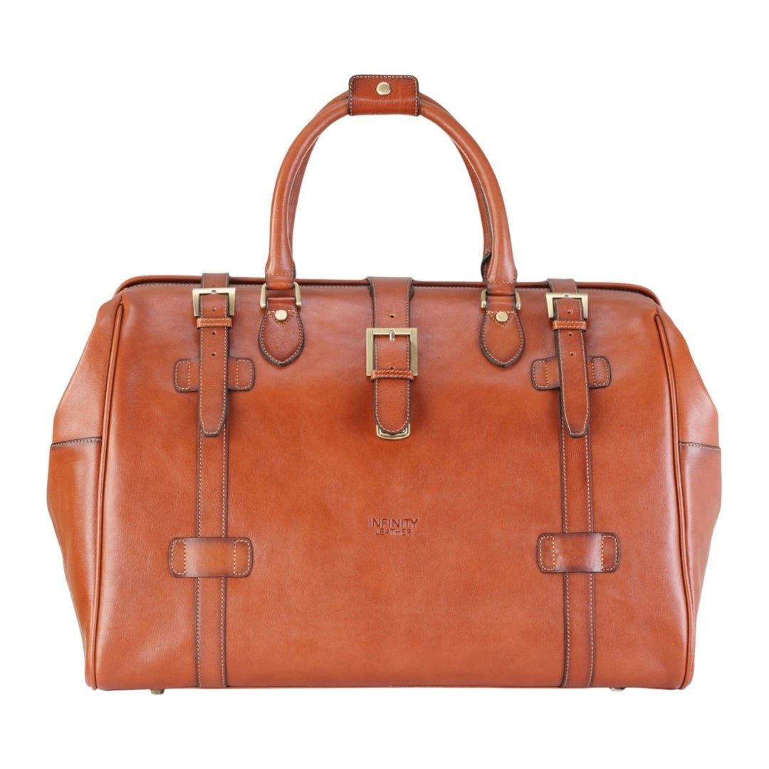 Infinity Leather Windsor - Genuine Leather Large Travel Duffle Bag - Tan