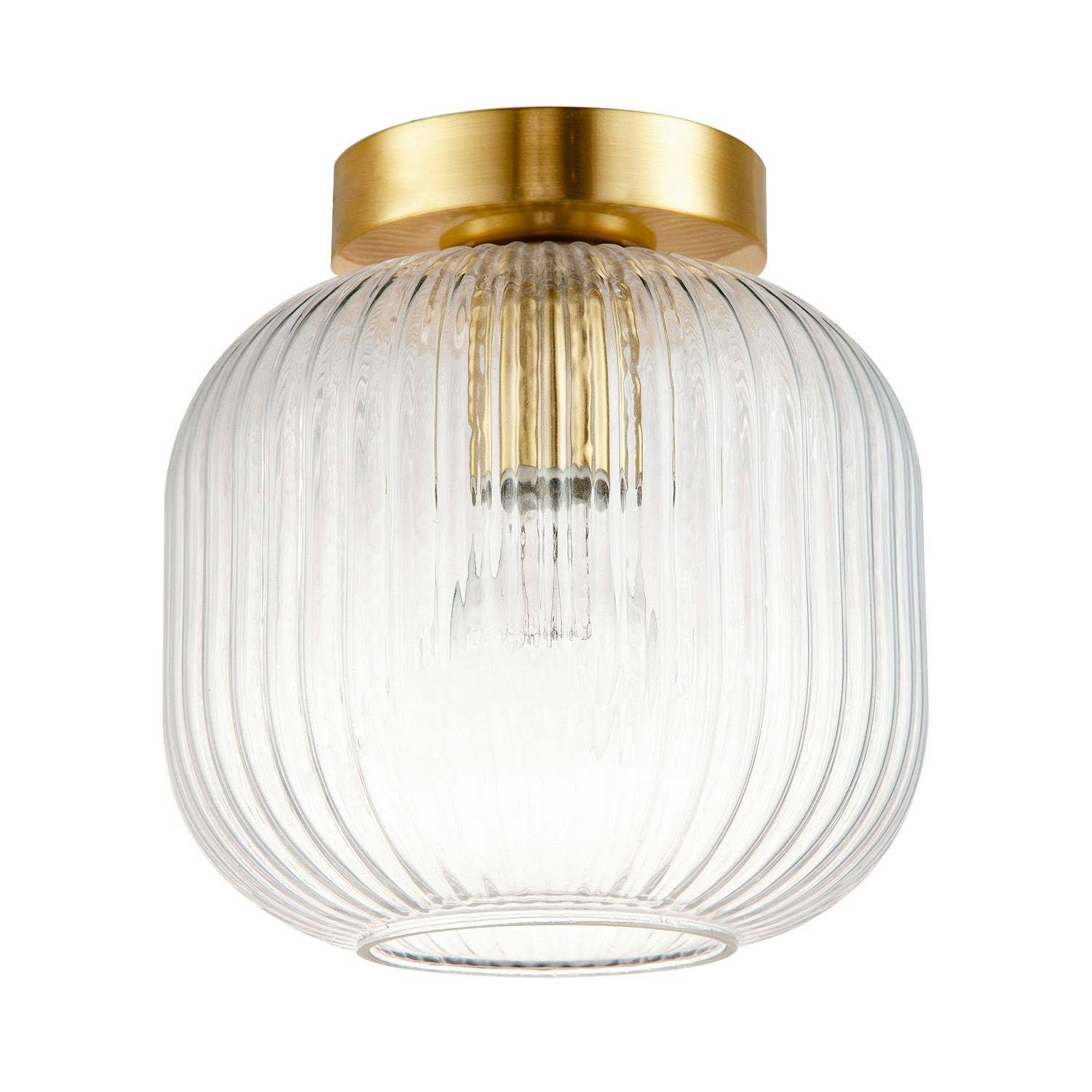 Happy Homewares Gold/Light Contemporary Satin Ceiling With Clear Ribbed Glass Shade