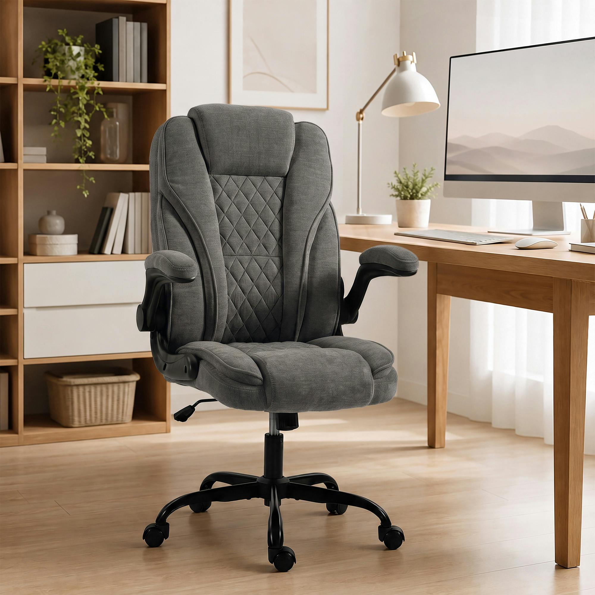 Homcom Dark/Grey Office Chair, Computer Desk Chair With Flip-Up Armrest,