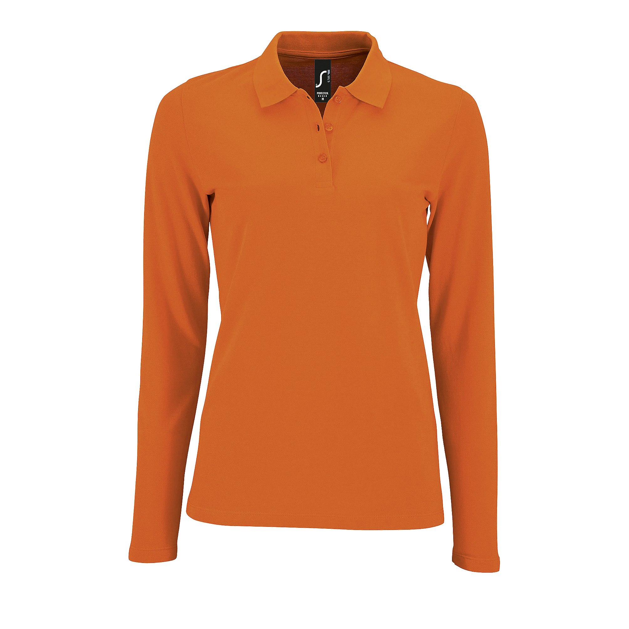 Sol's Women's Orange Perfect Long Sleeve Pique Polo Shirt In | Size: Xl - Image 2